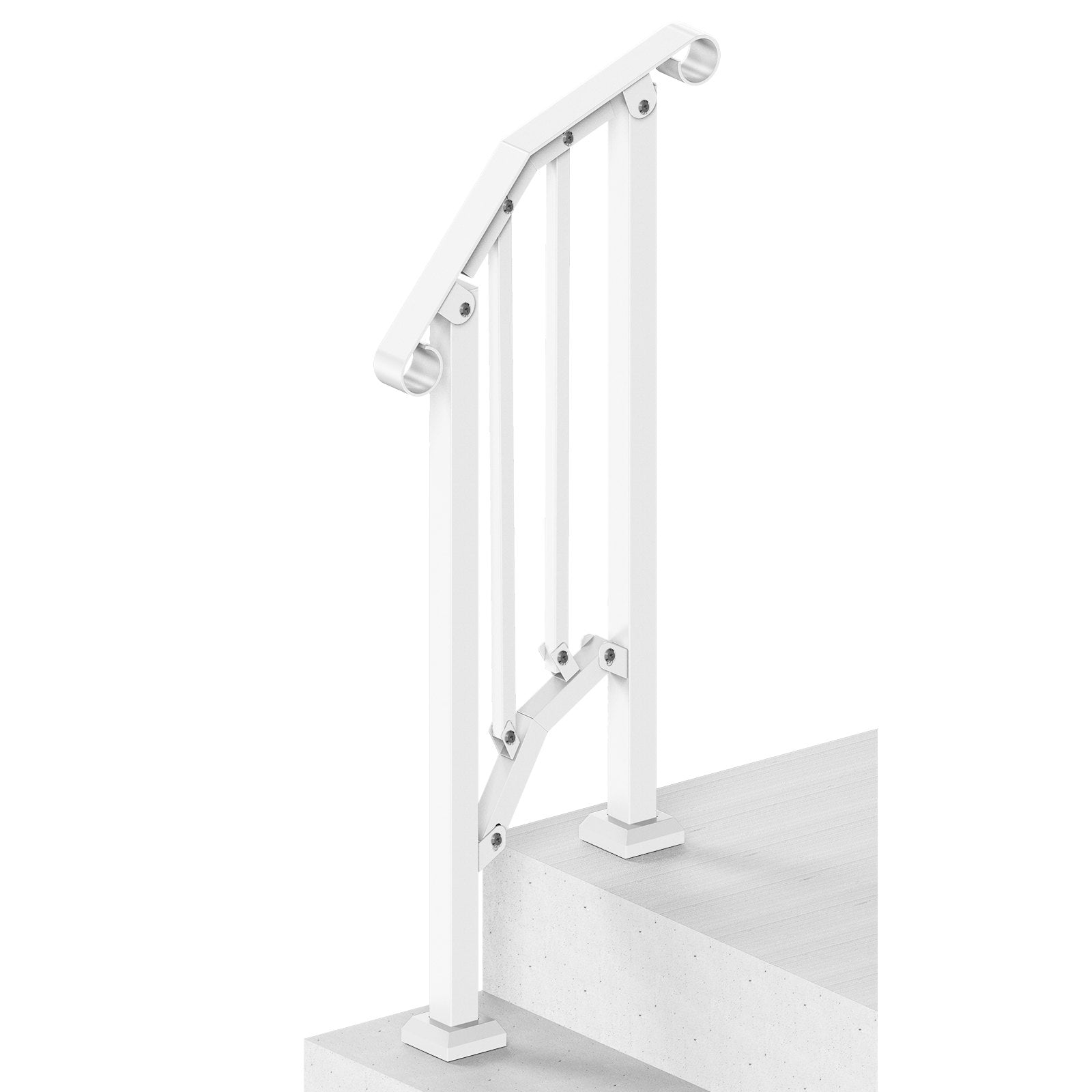 Outdoor Step Handrails 1-2 Step Stair Rail Kit White Carbon Steel with Install
