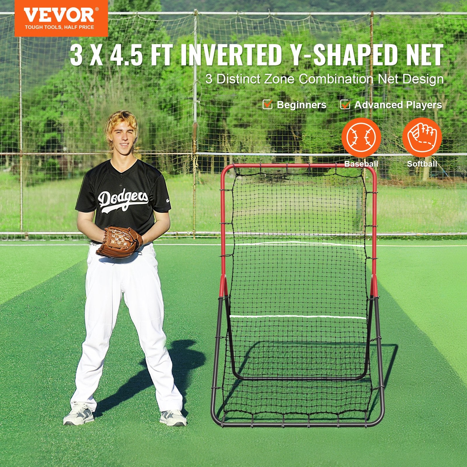 Baseball & Softball Rebounder Net 3x4.5ft PitchBack Trainer 3-Way Fielding Net