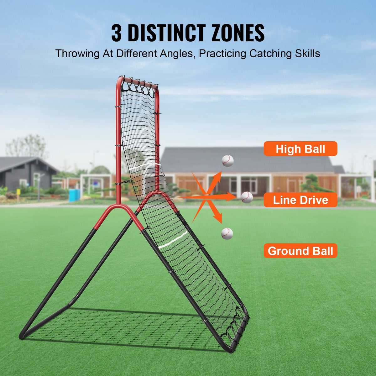 Baseball & Softball Rebounder Net 3x4.5ft PitchBack Trainer 3-Way Fielding Net