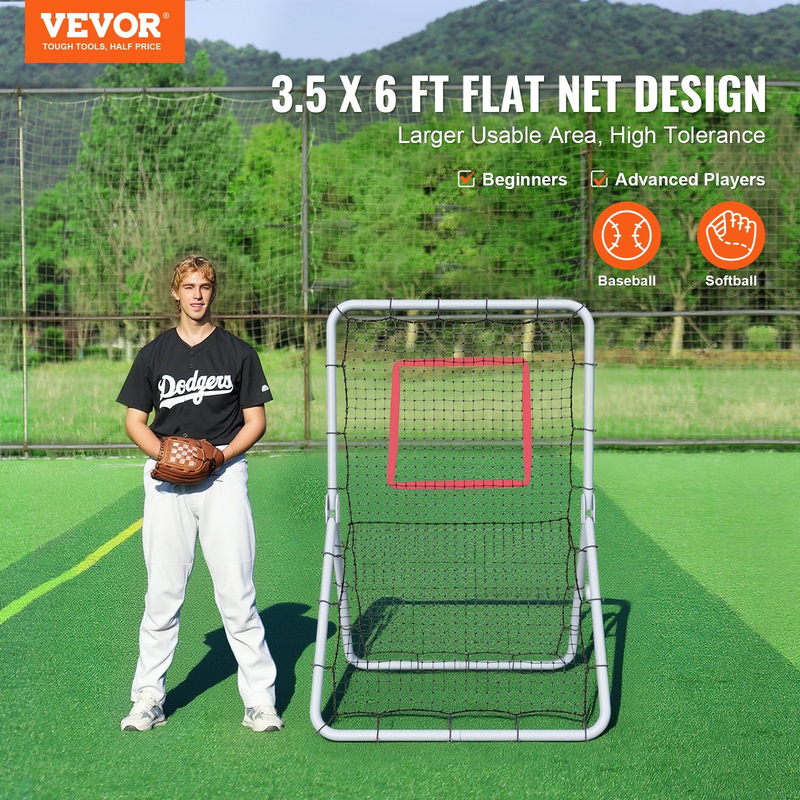 Baseball & Softball Rebounder Net 3.5x6ft PitchBack Trainer 5 Adjustable Angles