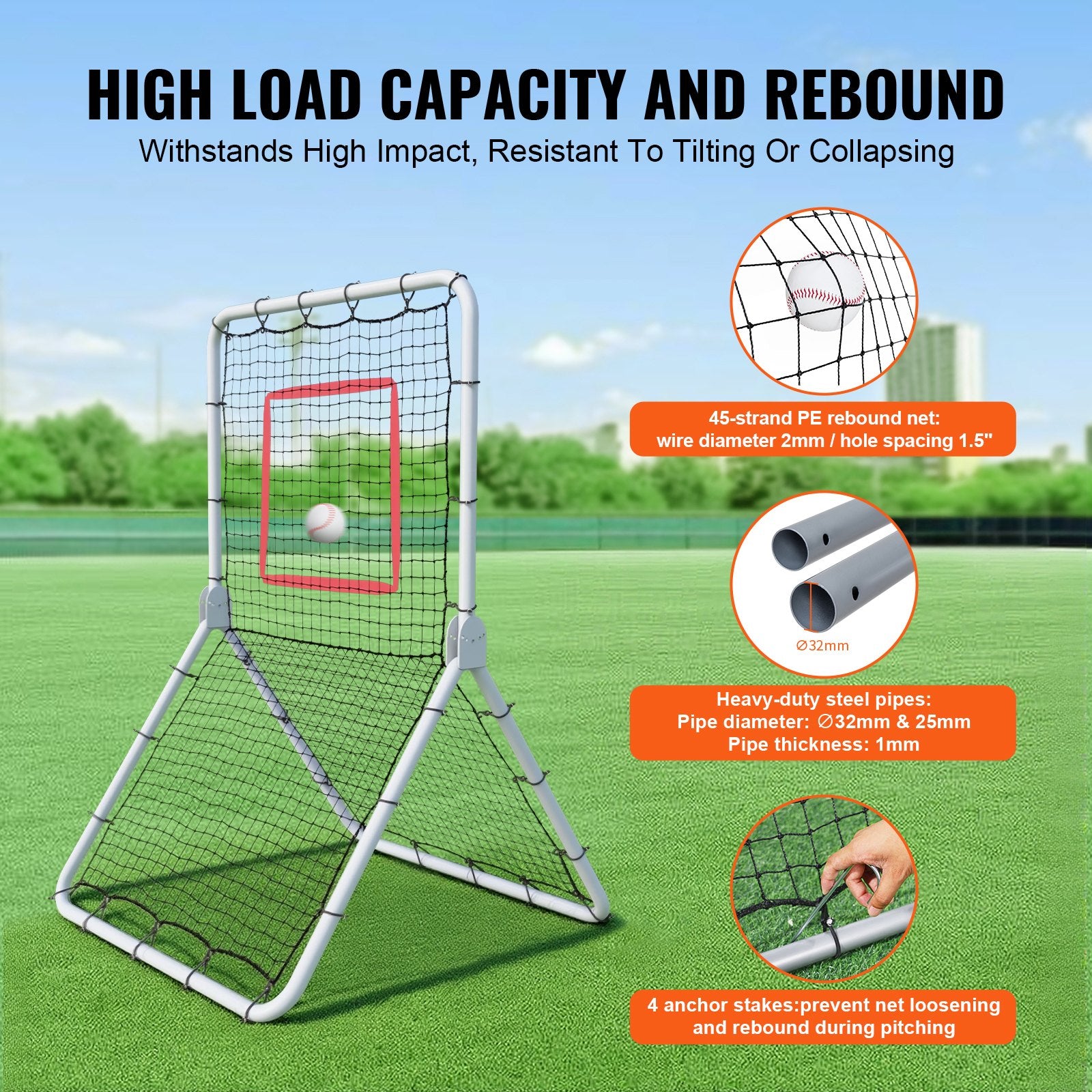Baseball & Softball Rebounder Net 3.5x6ft PitchBack Trainer 5 Adjustable Angles