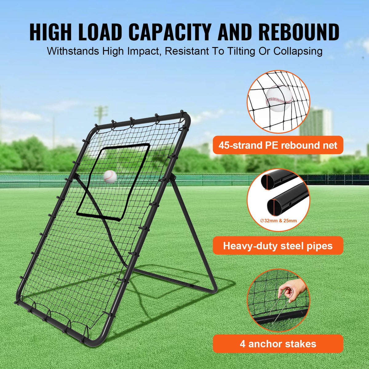 Baseball & Softball Rebounder Net 4x6ft PitchBack Trainer with Adjustable Target