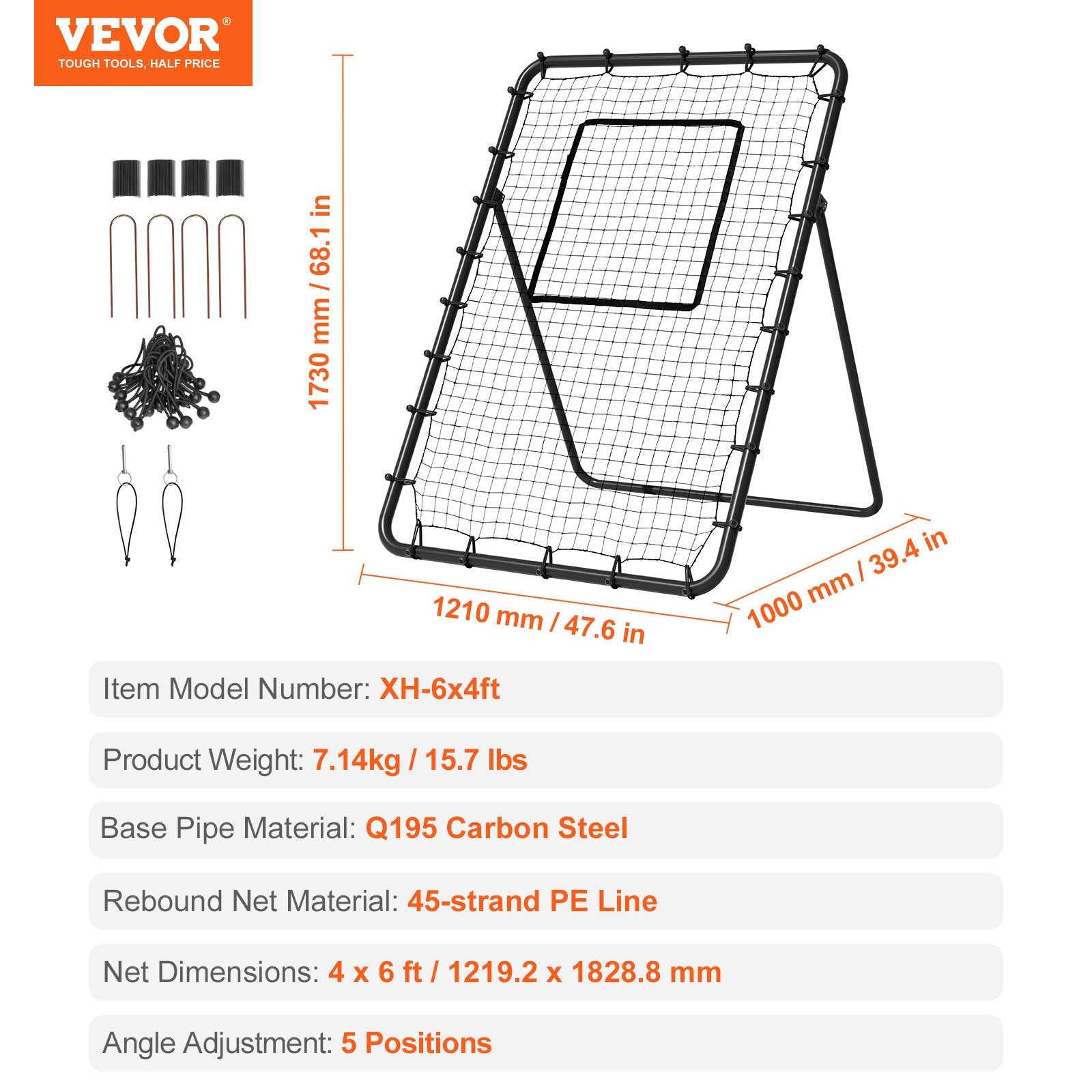Baseball & Softball Rebounder Net 4x6ft PitchBack Trainer with Adjustable Target