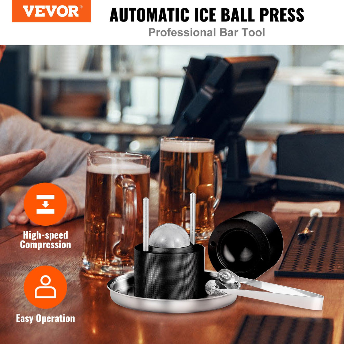 Ice Ball Press, 6cm Aircraft Al Alloy Ice Sphere Maker with Tong and Drip Tray