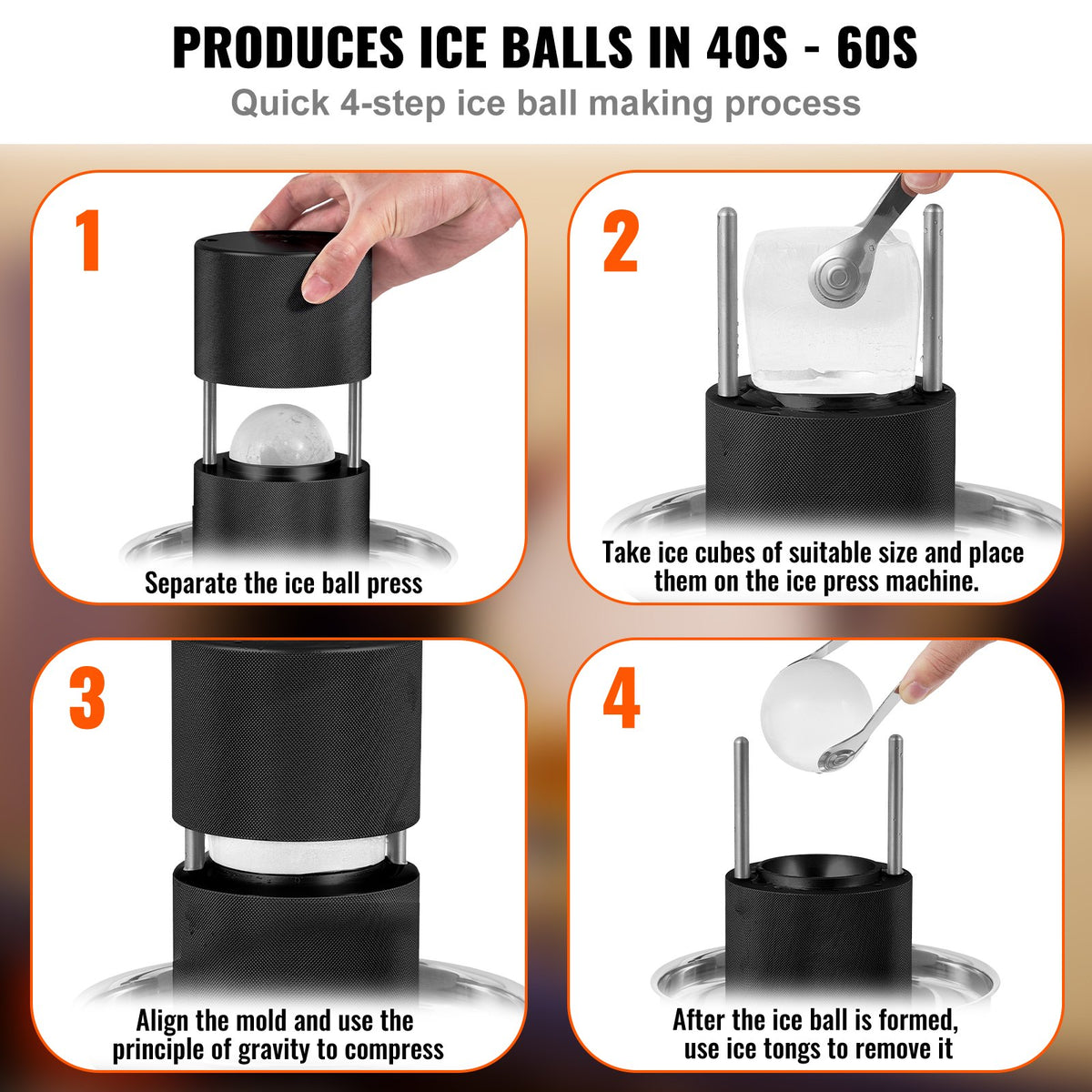 Ice Ball Press, 6cm Aircraft Al Alloy Ice Sphere Maker with Tong and Drip Tray