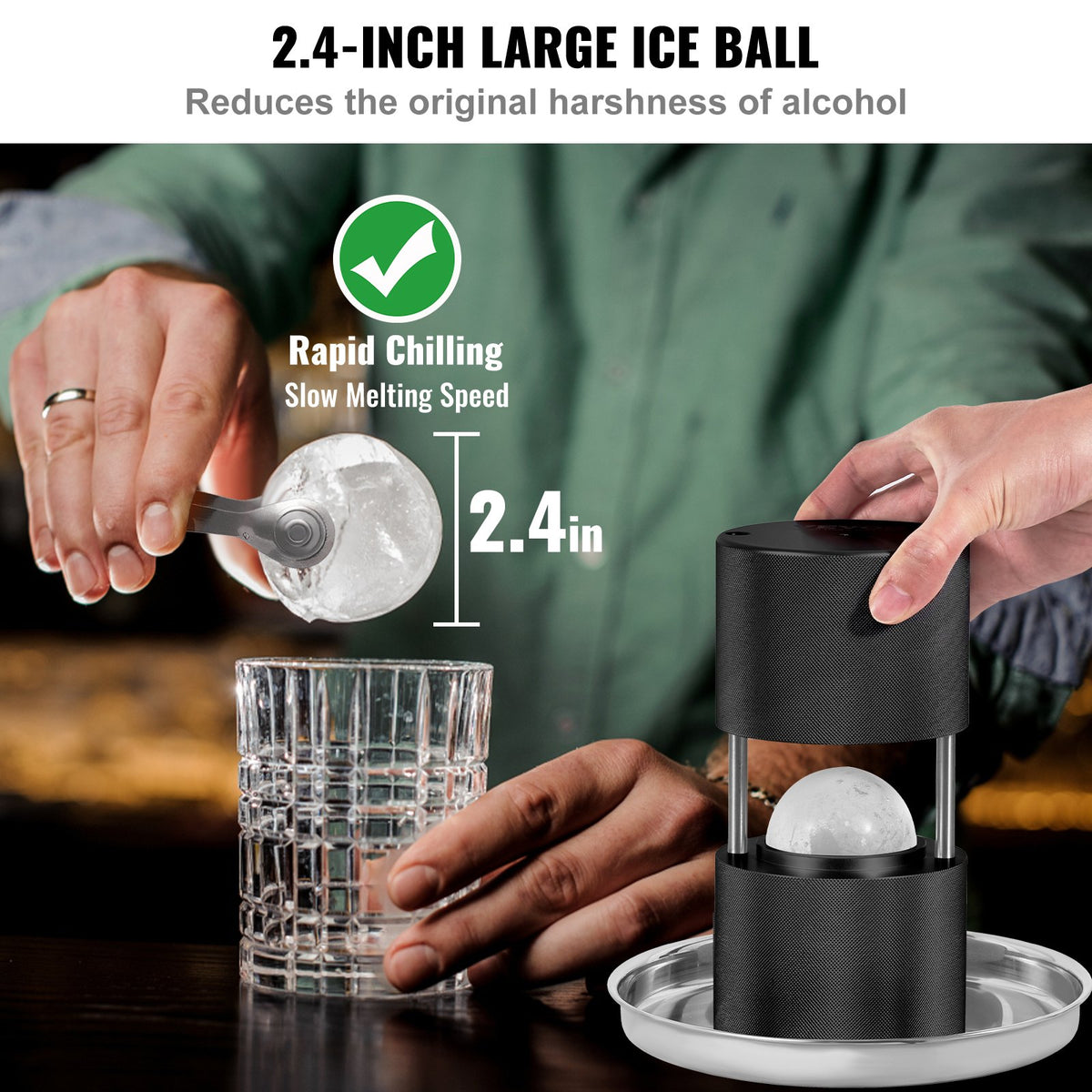 Ice Ball Press, 6cm Aircraft Al Alloy Ice Sphere Maker with Tong and Drip Tray