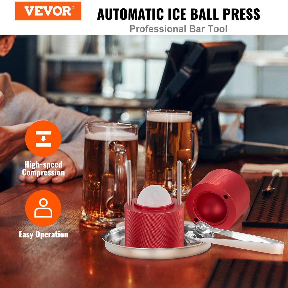 Ice Ball Press Kit 6cm Aircraft Aluminum Tong Drip Tray Whiskey Cocktails
