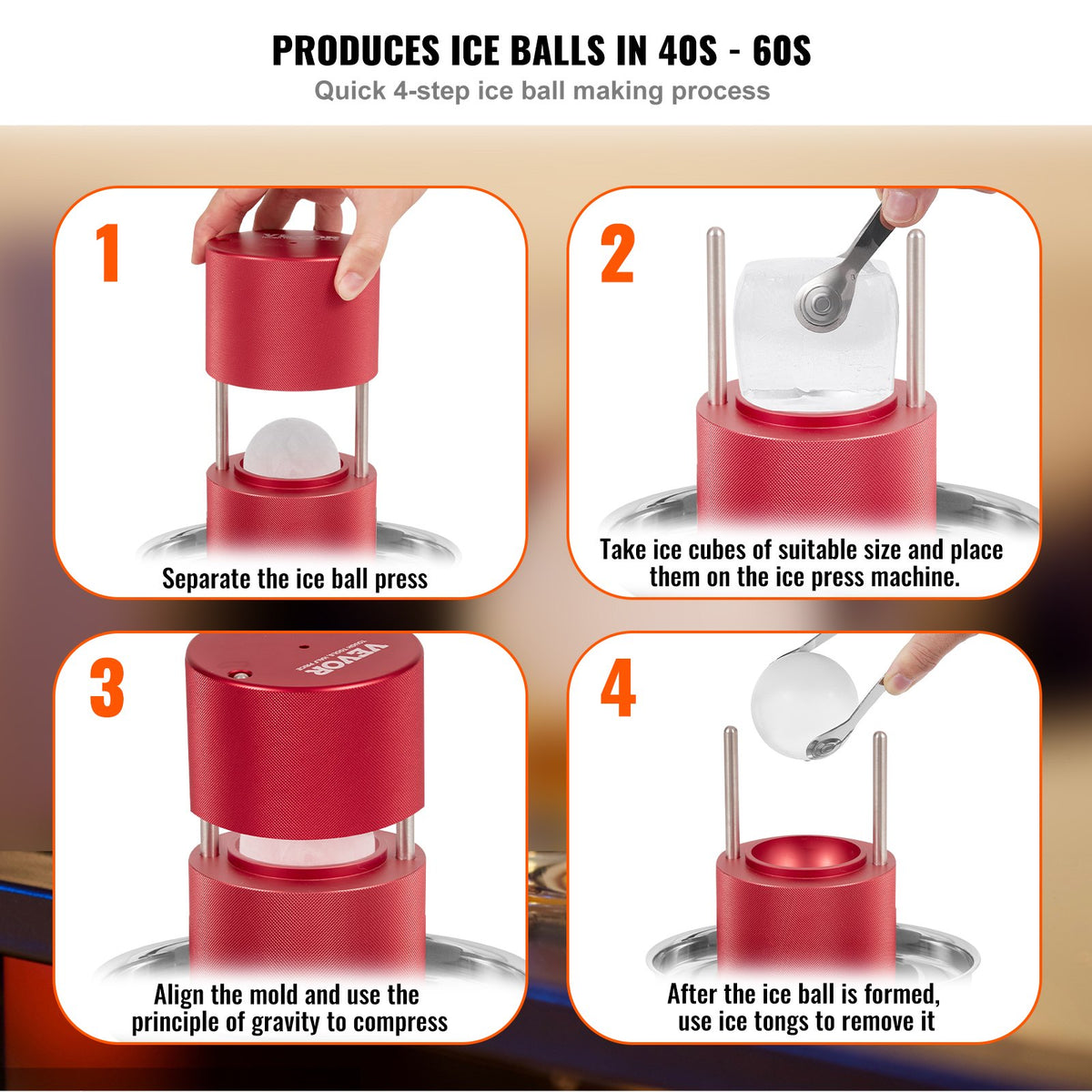 Ice Ball Press Kit 6cm Aircraft Aluminum Tong Drip Tray Whiskey Cocktails