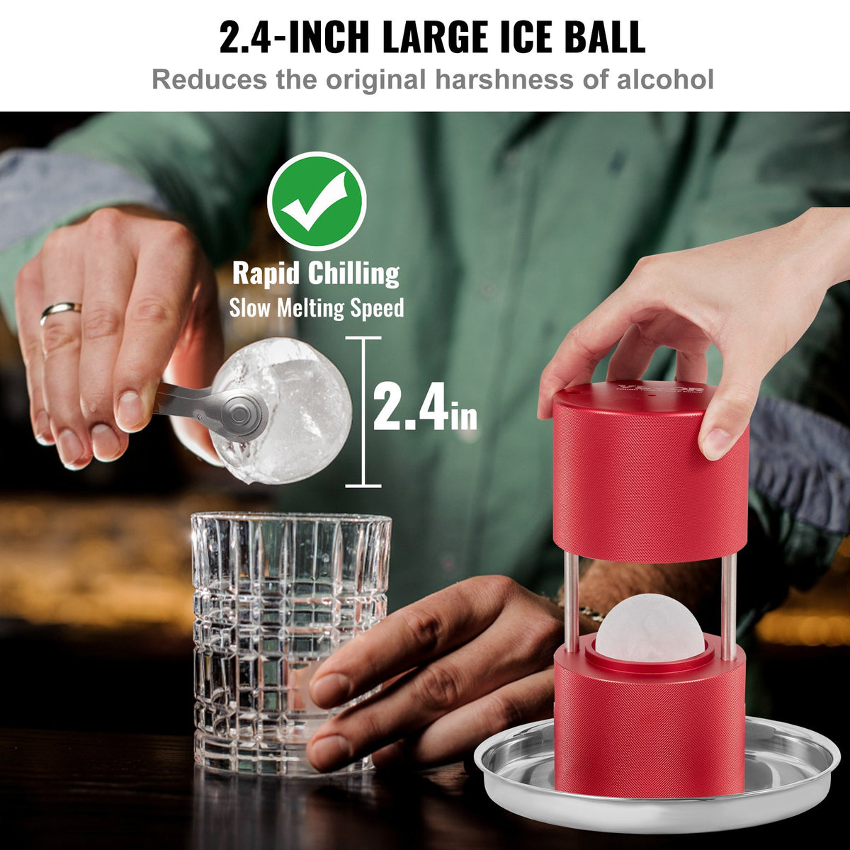 Ice Ball Press Kit 6cm Aircraft Aluminum Tong Drip Tray Whiskey Cocktails