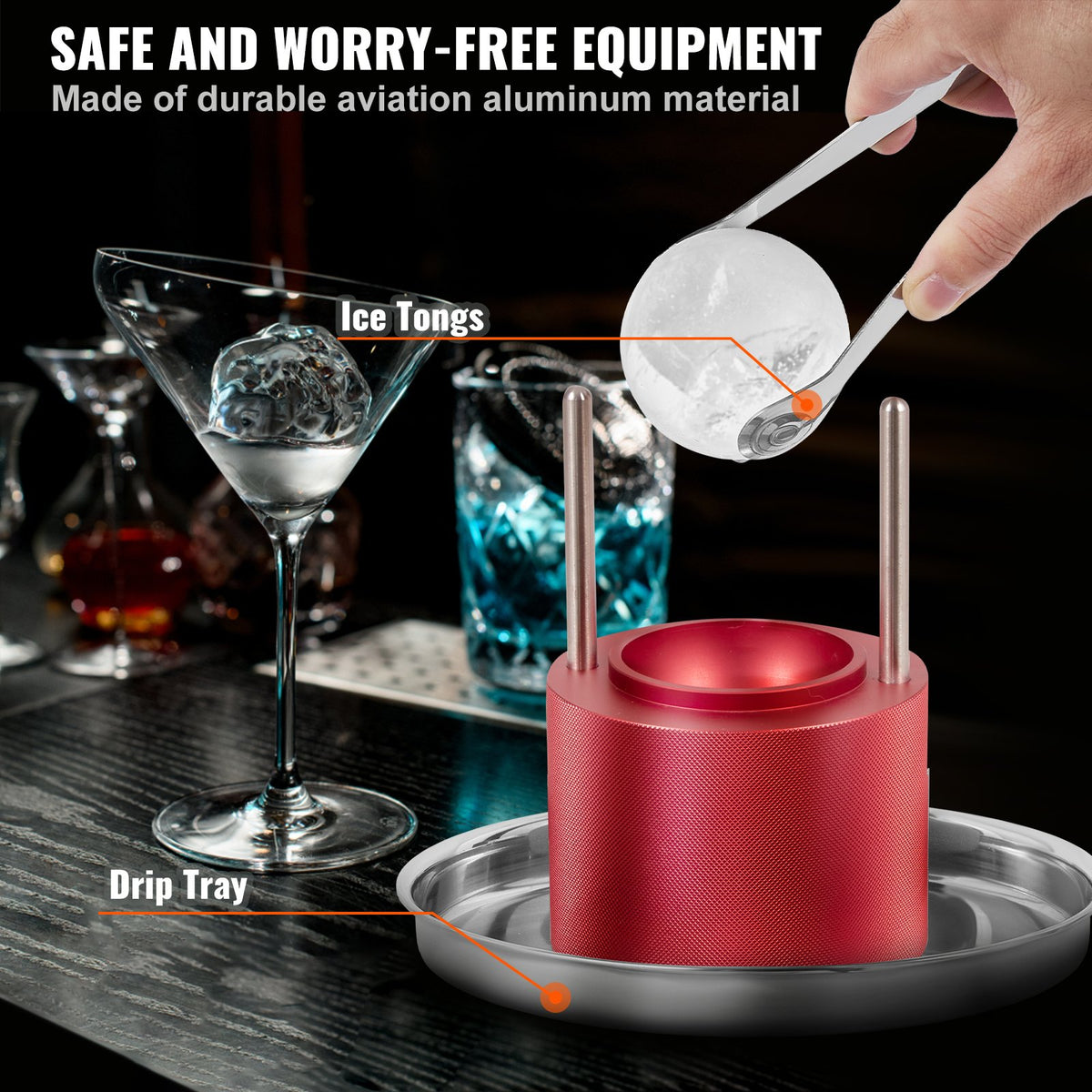 Ice Ball Press Kit 6cm Aircraft Aluminum Tong Drip Tray Whiskey Cocktails