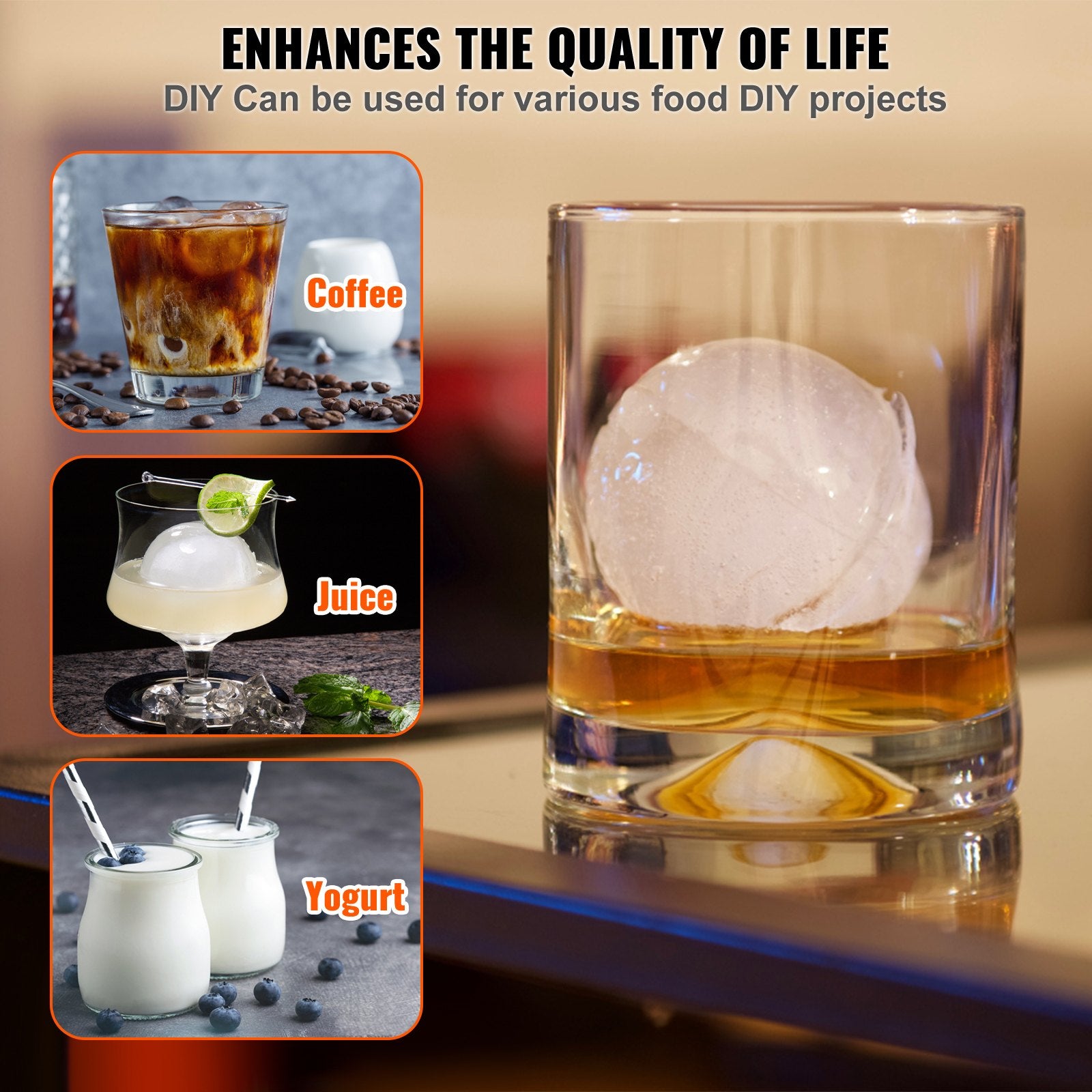 Ice Ball Press Kit 6cm Aircraft Aluminum Tong Drip Tray Whiskey Cocktails