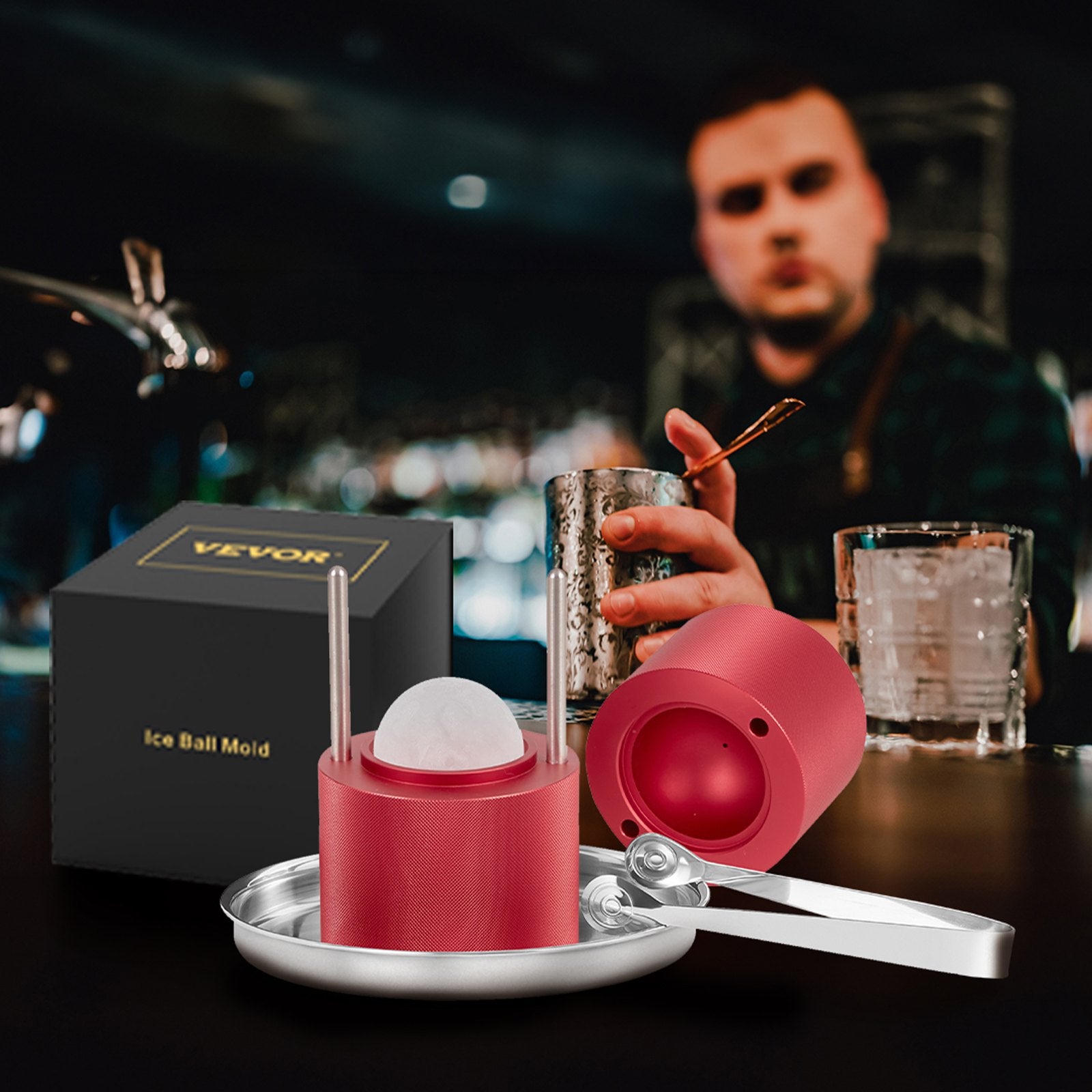 Ice Ball Press Kit 6cm Aircraft Aluminum Tong Drip Tray Whiskey Cocktails