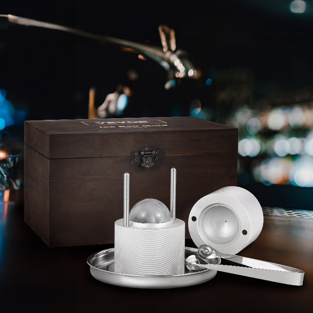 Ice Ball Press Kit Aircraft Al Alloy Ice Sphere Maker 60mm with Mold, Tong, Tray