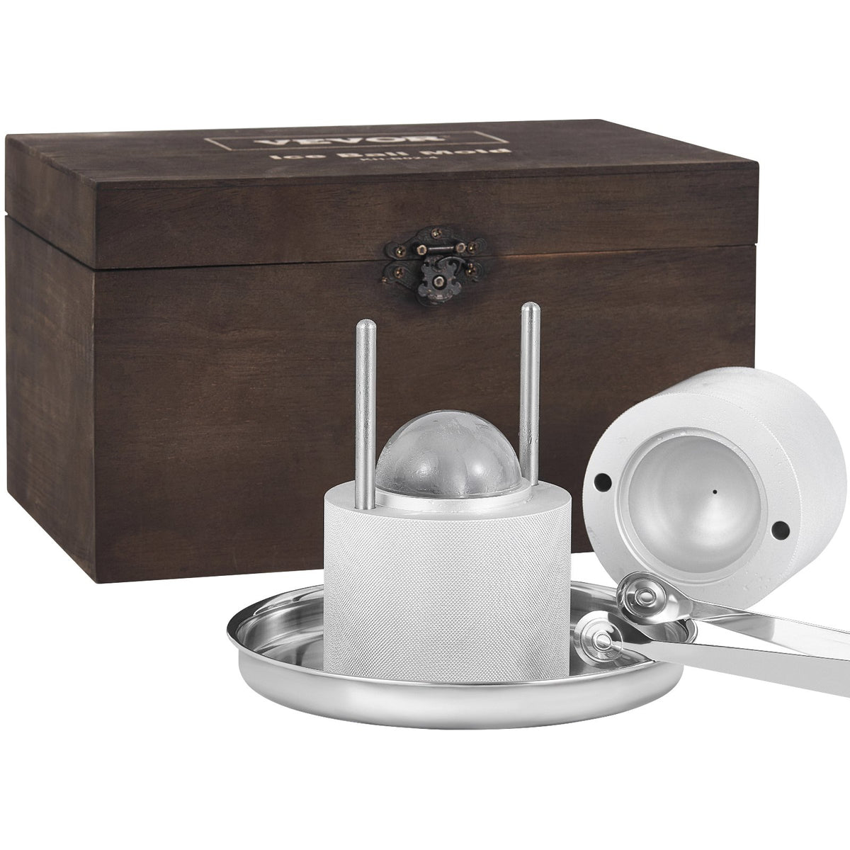 Ice Ball Press Kit Aircraft Al Alloy Ice Sphere Maker 60mm with Mold, Tong, Tray