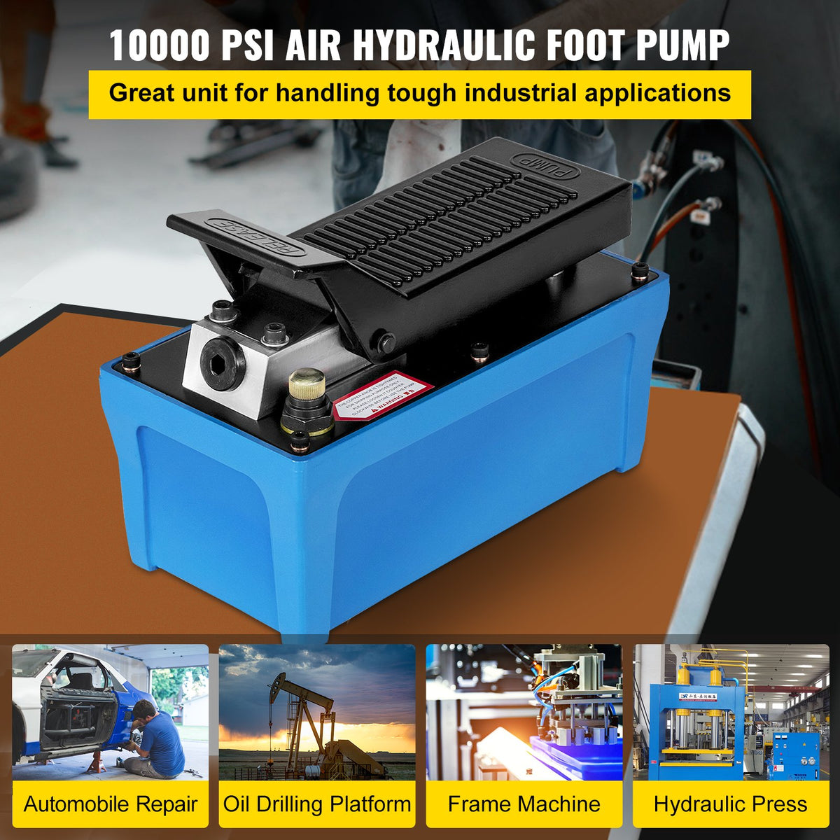 Air Hydraulic Pump 10000 PSI, 1/2 Gal Reservoir, Foot-Actuated, 3/8" NPT, Blue