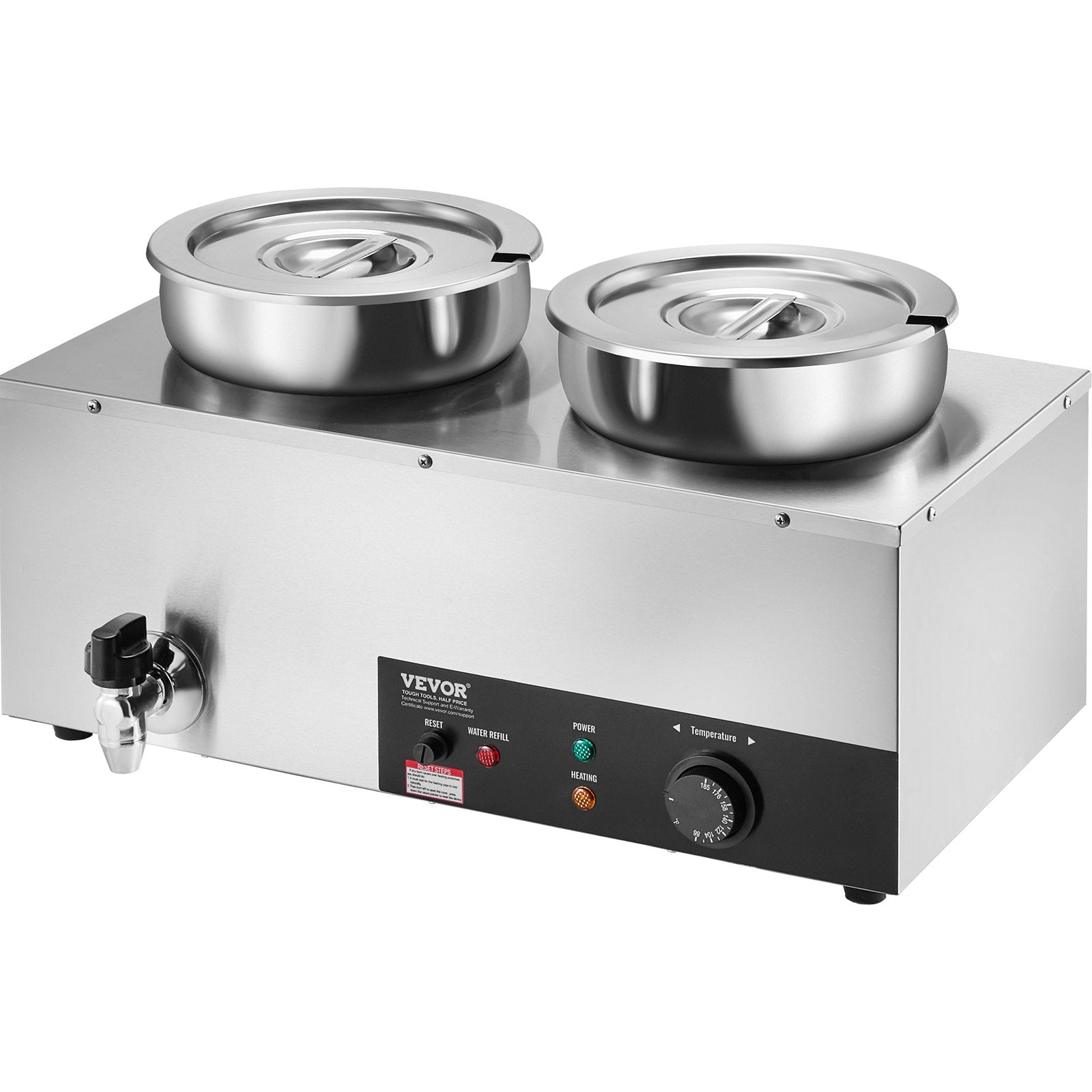 Electric Soup Warmer 2×7.4QT  Steel Pots 1200W Adjustable Temp Bain Marie