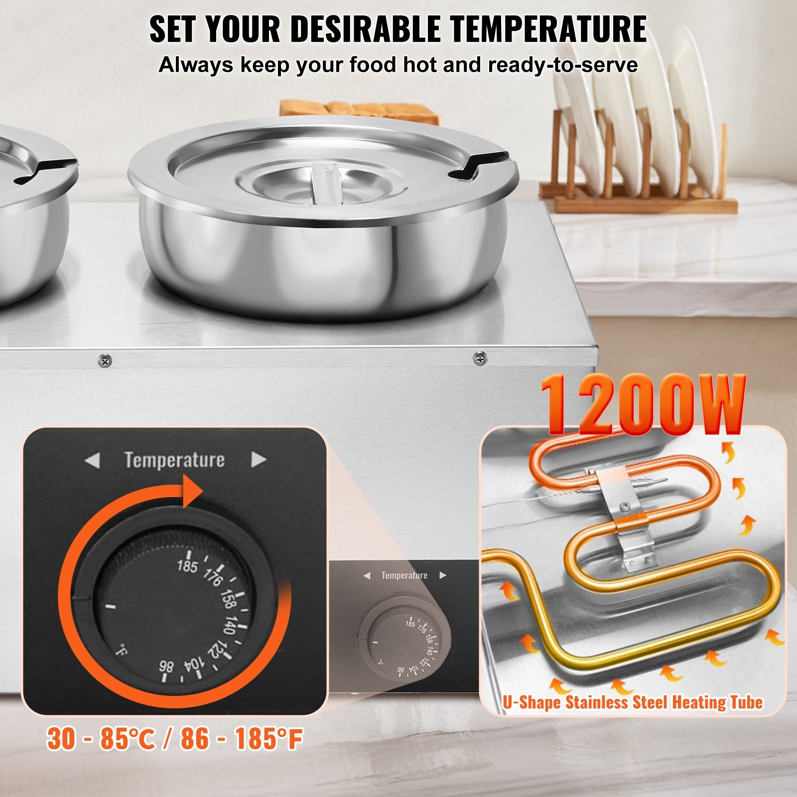 Electric Soup Warmer 3×7.4QT Steel Pots 1200W Adjustable Temp Bain Marie
