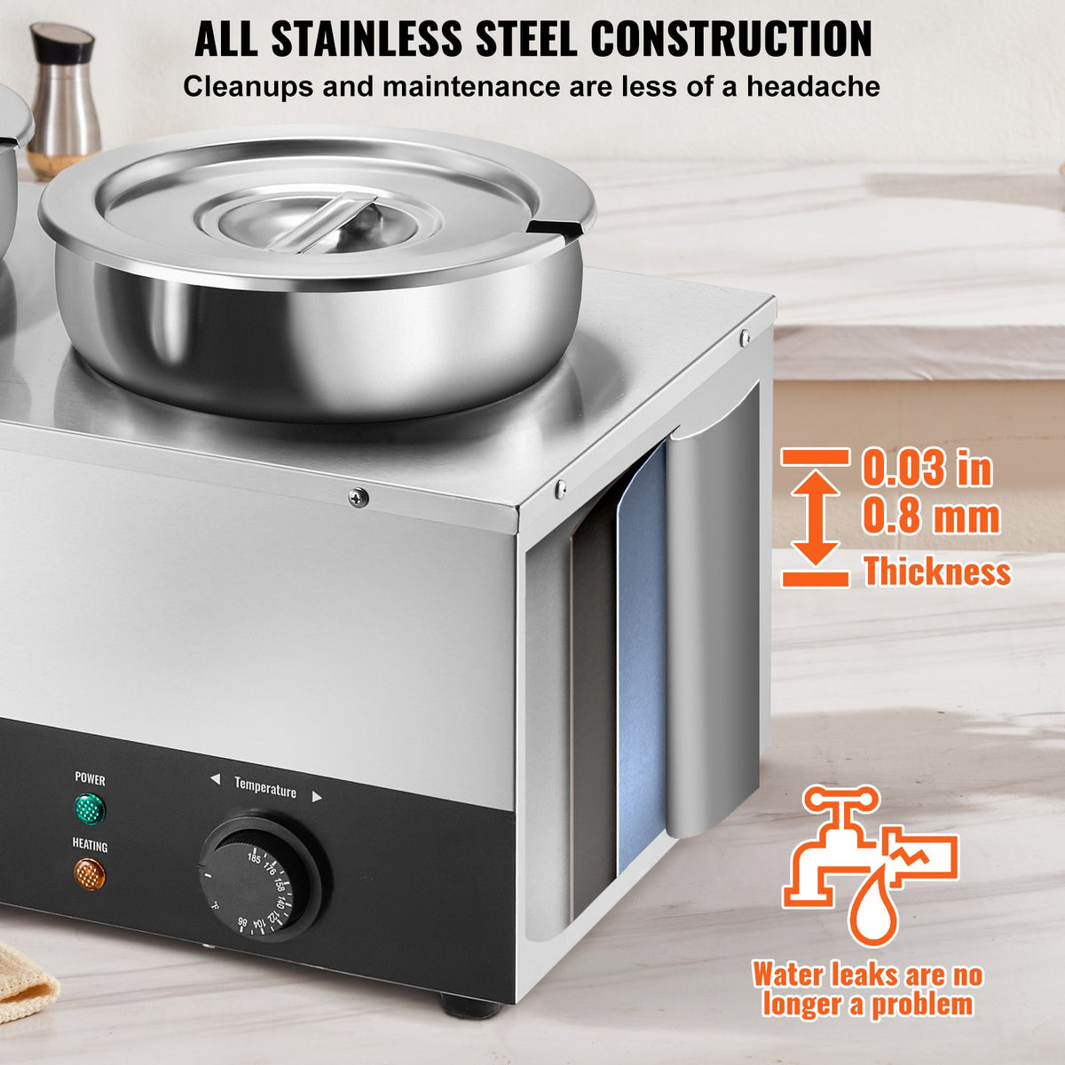 Electric Soup Warmer 3×7.4QT Steel Pots 1200W Adjustable Temp Bain Marie