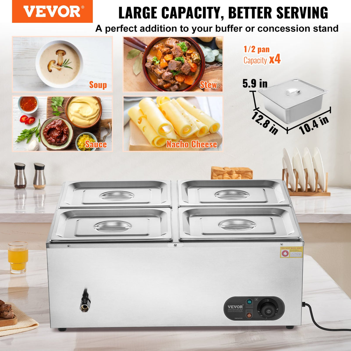 Commercial Electric Food Warmer Countertop Buffet 4x12 Qt Pan Bain Marie