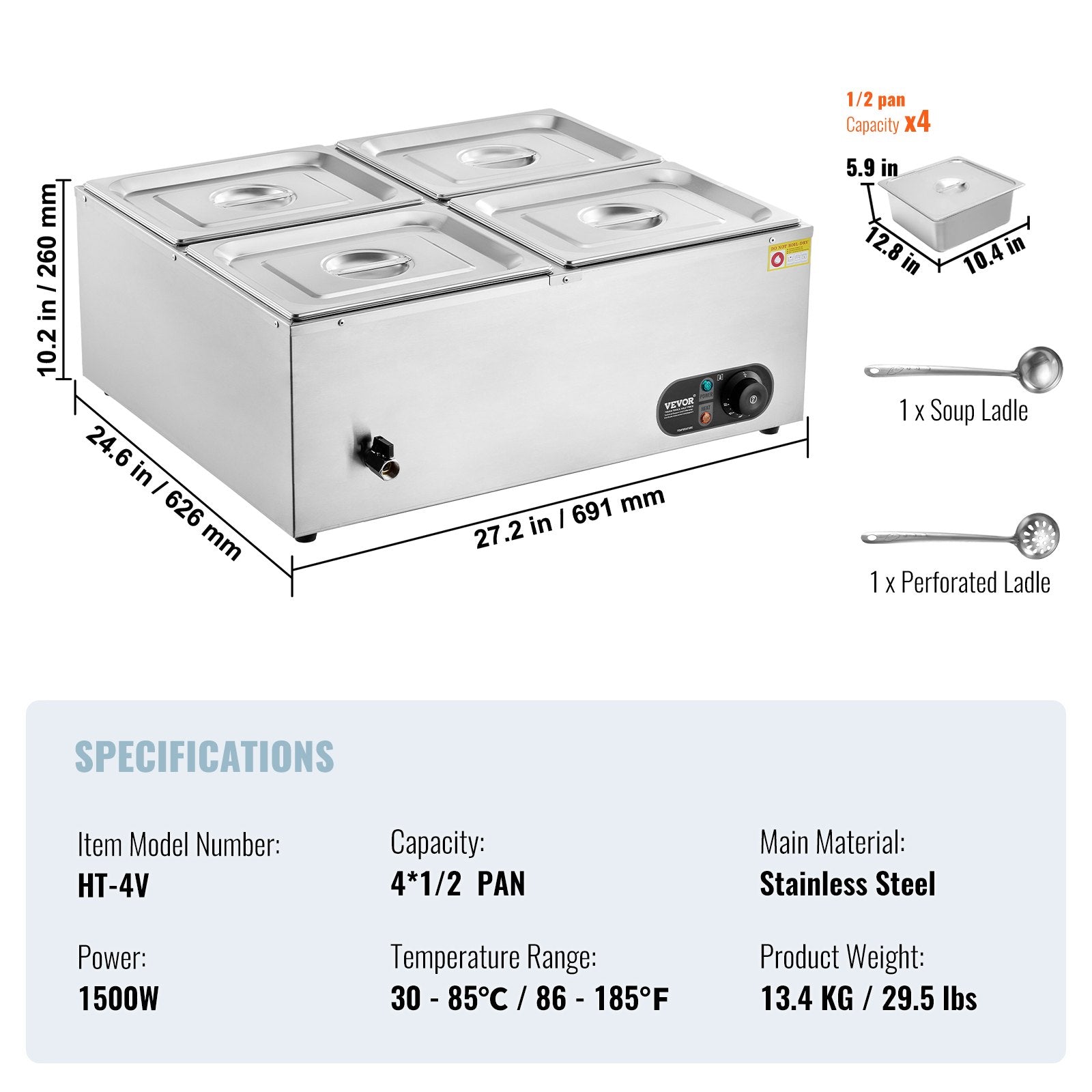 Commercial Electric Food Warmer Countertop Buffet 4x12 Qt Pan Bain Marie
