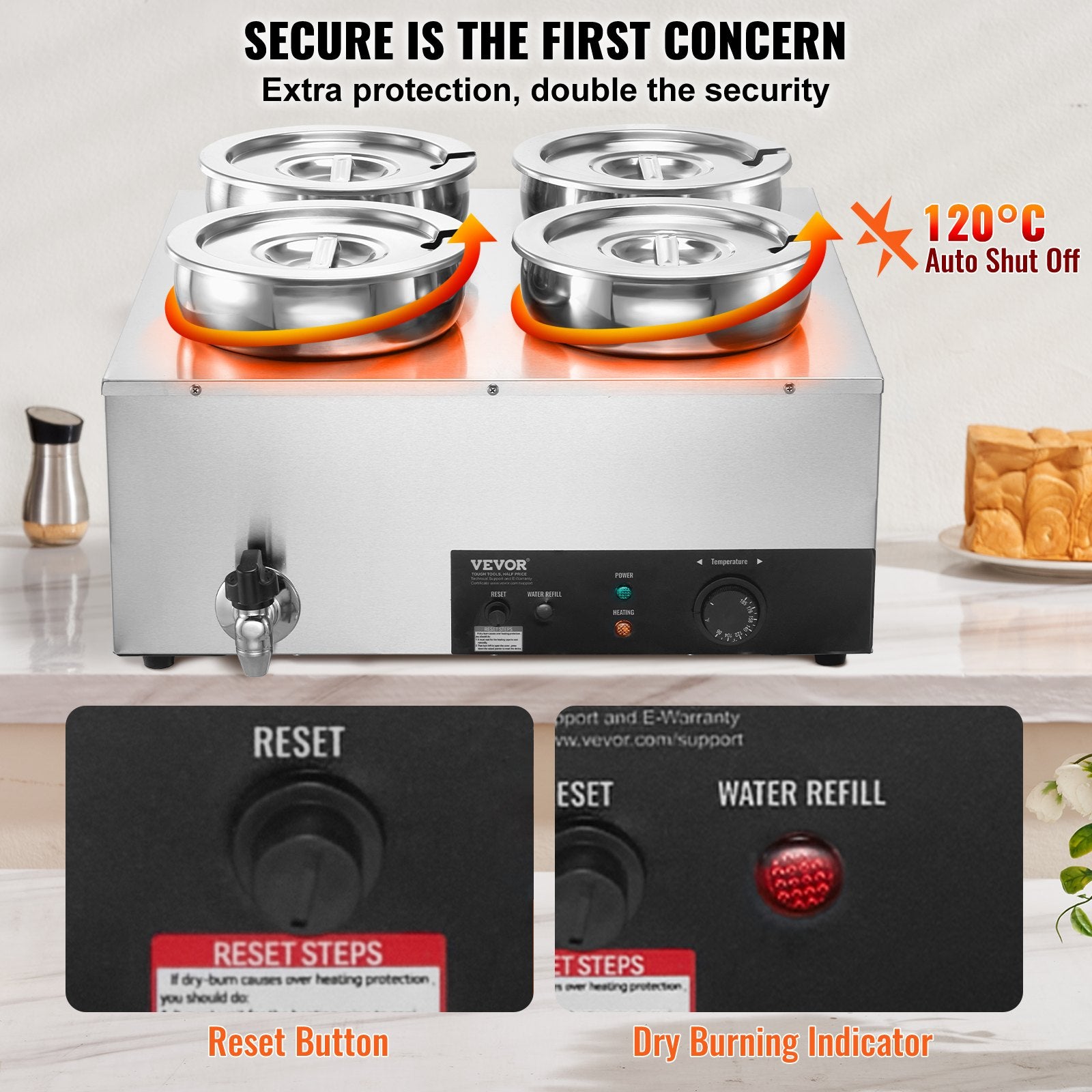 Electric Soup Warmer 4×7.4QT Stainless Steel 1500W Adjustable Temp Bain Marie