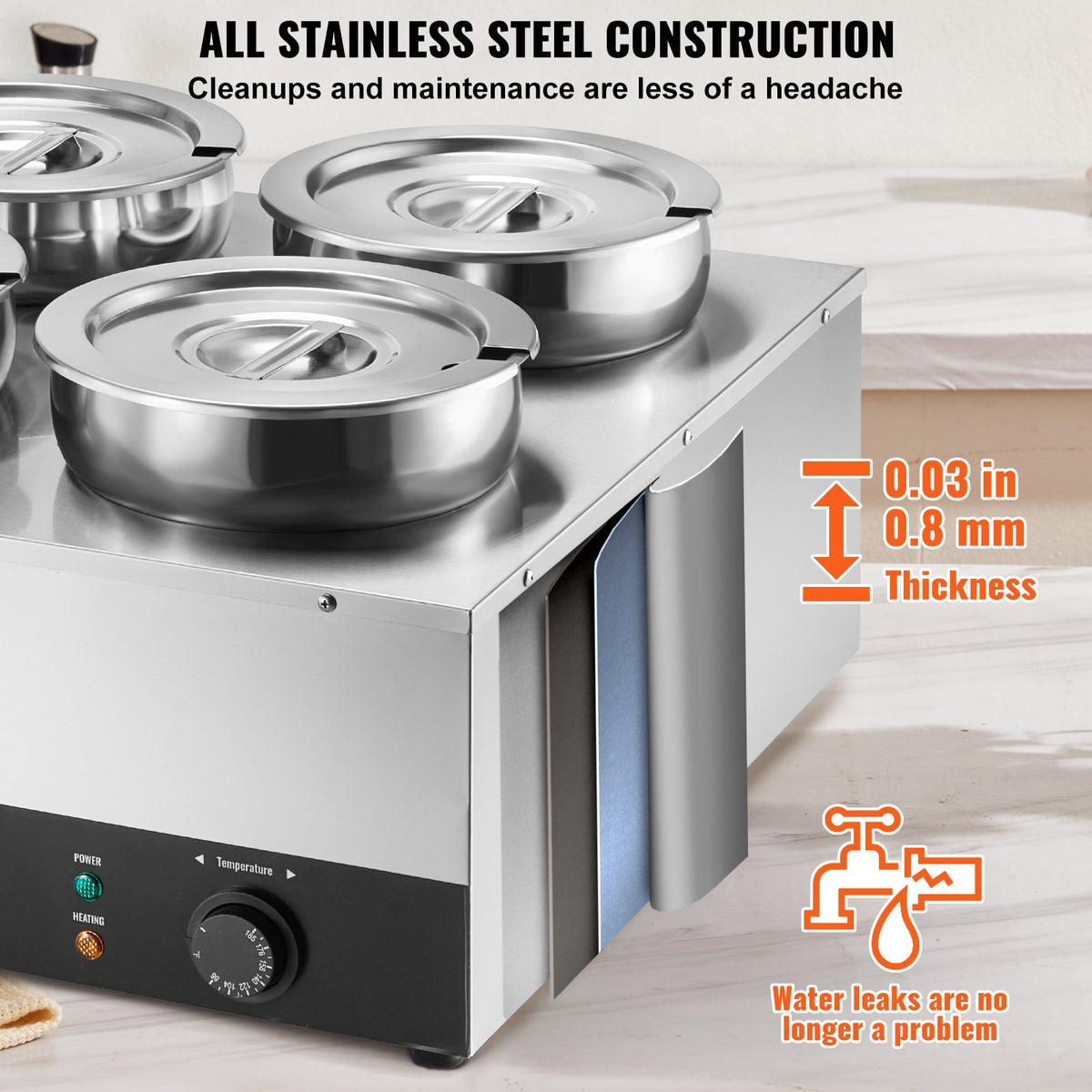 Electric Soup Warmer 4×7.4QT Stainless Steel 1500W Adjustable Temp Bain Marie