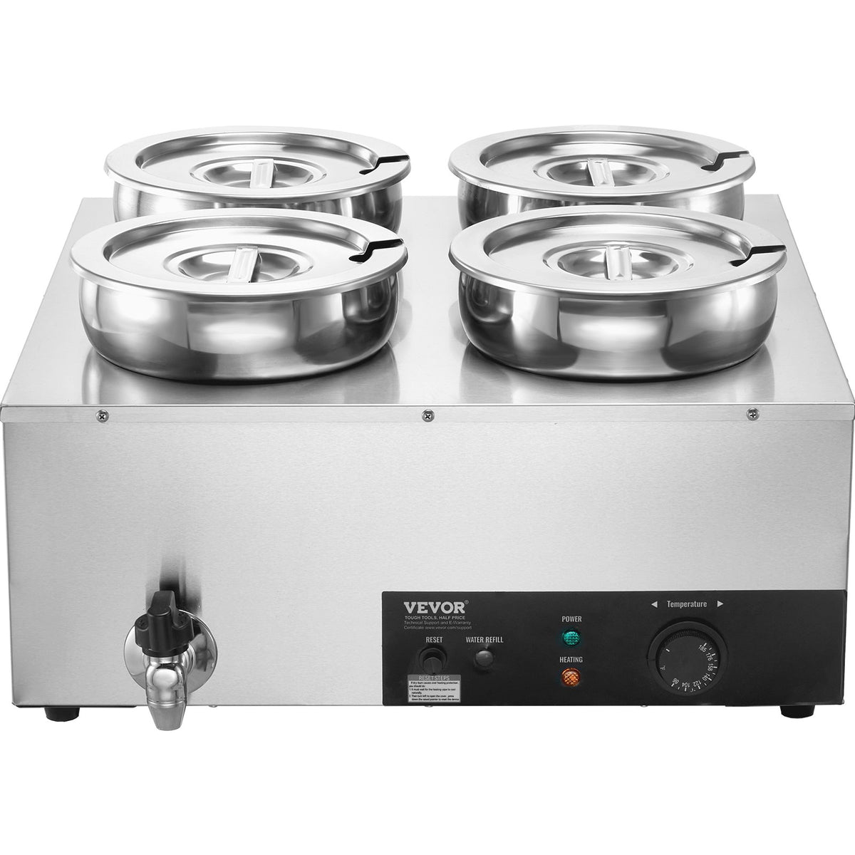 Electric Soup Warmer 4×7.4QT Stainless Steel 1500W Adjustable Temp Bain Marie