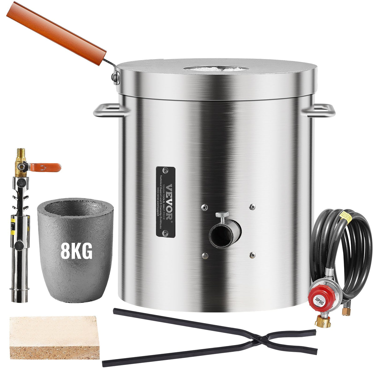 Propane Melting Furnace Kit 8KG Gas Foundry Kiln Crucible Tongs Wooden Handle