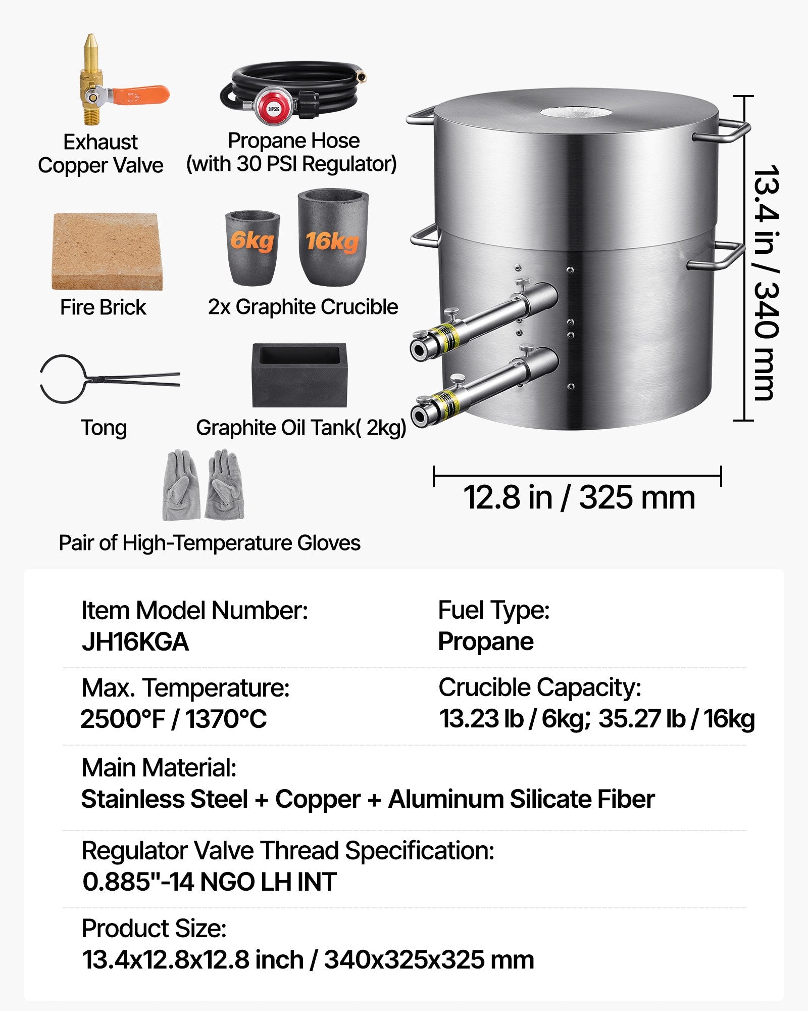 Propane Melting Furnace Kit 16KG Dual Burner with Crucibles Tongs Gold Silver