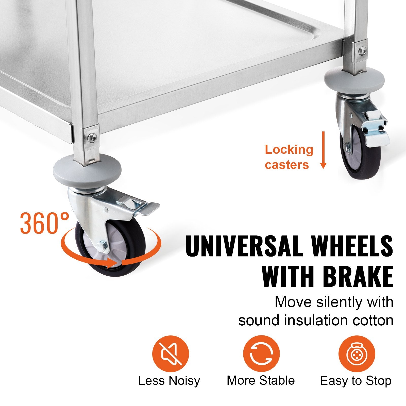 Kitchen Utility Cart 3-Tier Steel Rolling 204KG with Wheels and Hooks