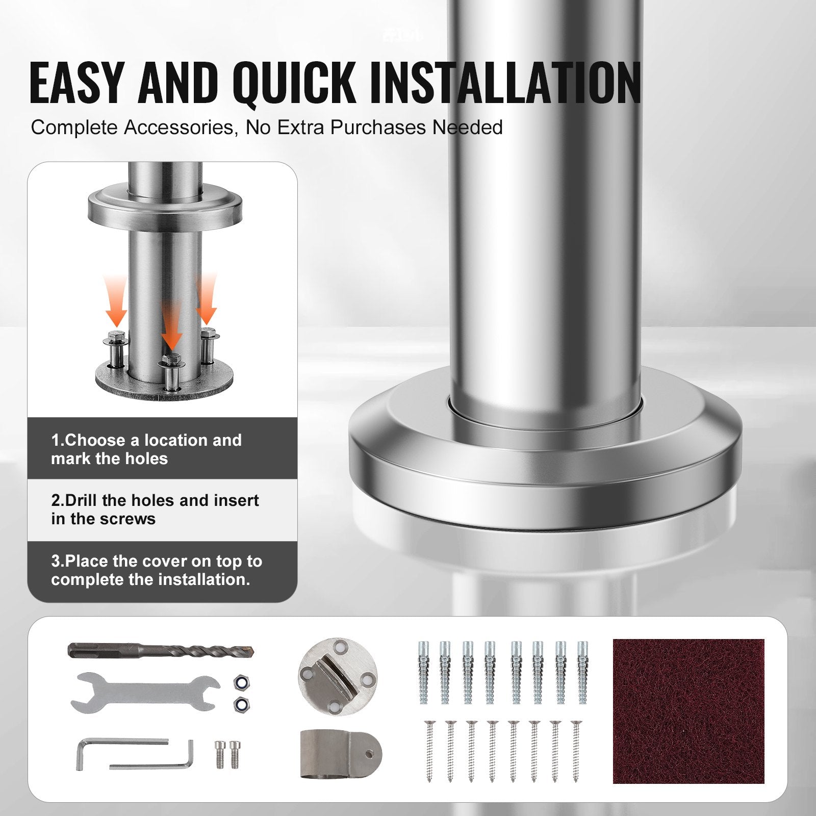 Handrails for Outdoor Steps 31.5in Deck Railing Kit Wall Floor Mounted Silver