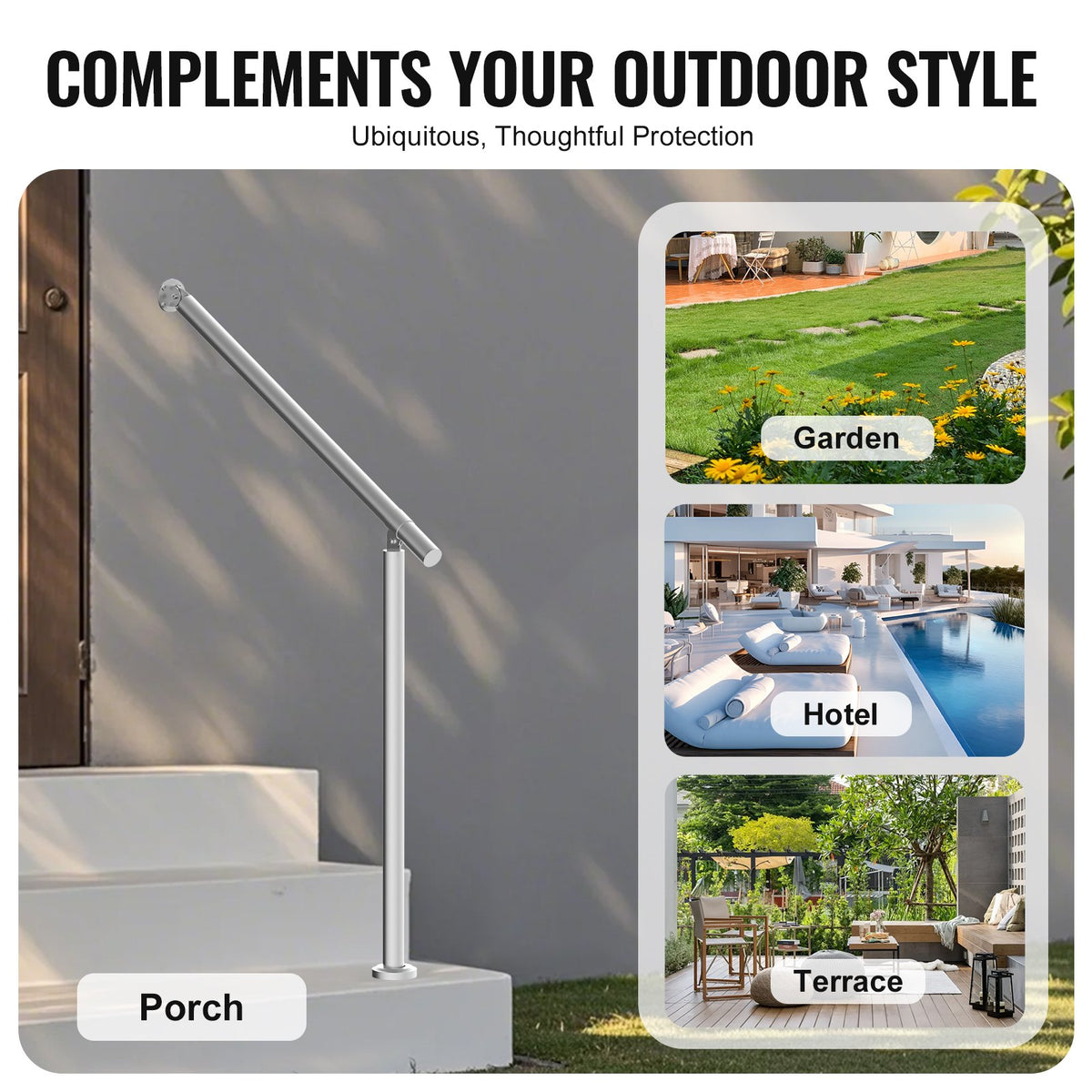 Handrails for Outdoor Steps 31.5in Deck Railing Kit Wall Floor Mounted Silver