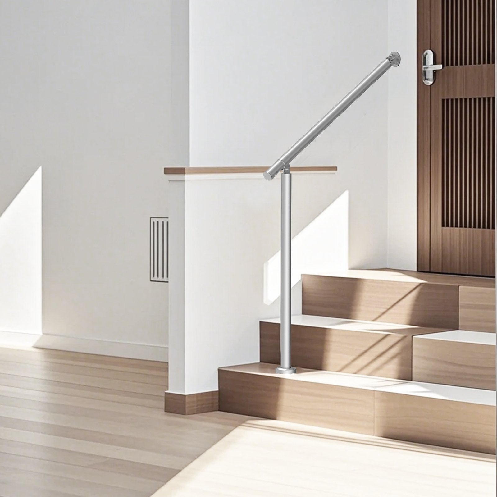 Handrails for Outdoor Steps 31.5in Deck Railing Kit Wall Floor Mounted Silver