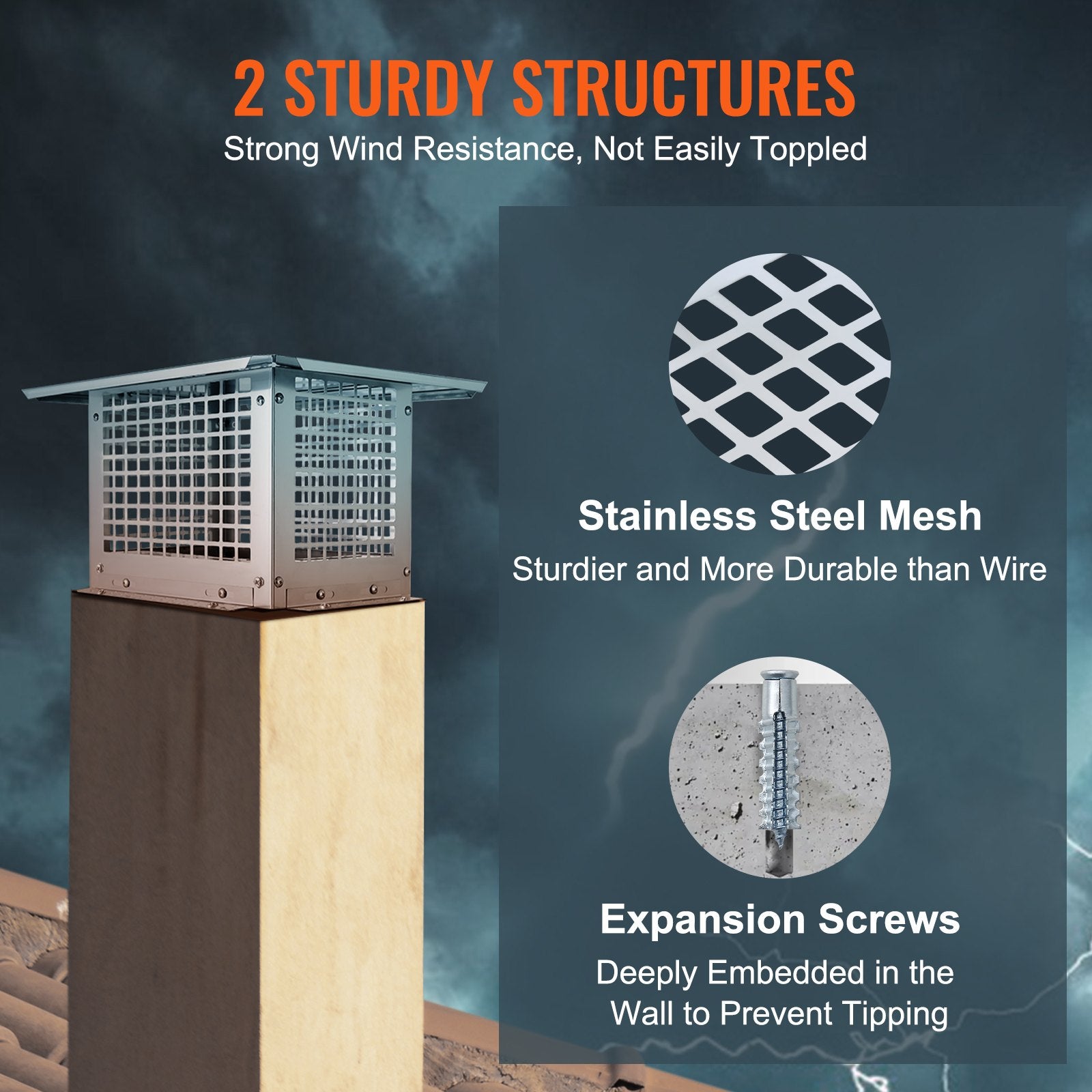 Chimney Cap 304.8x304.8mm 304 Stainless Steel Fireplace Cover Mesh Flue Silver