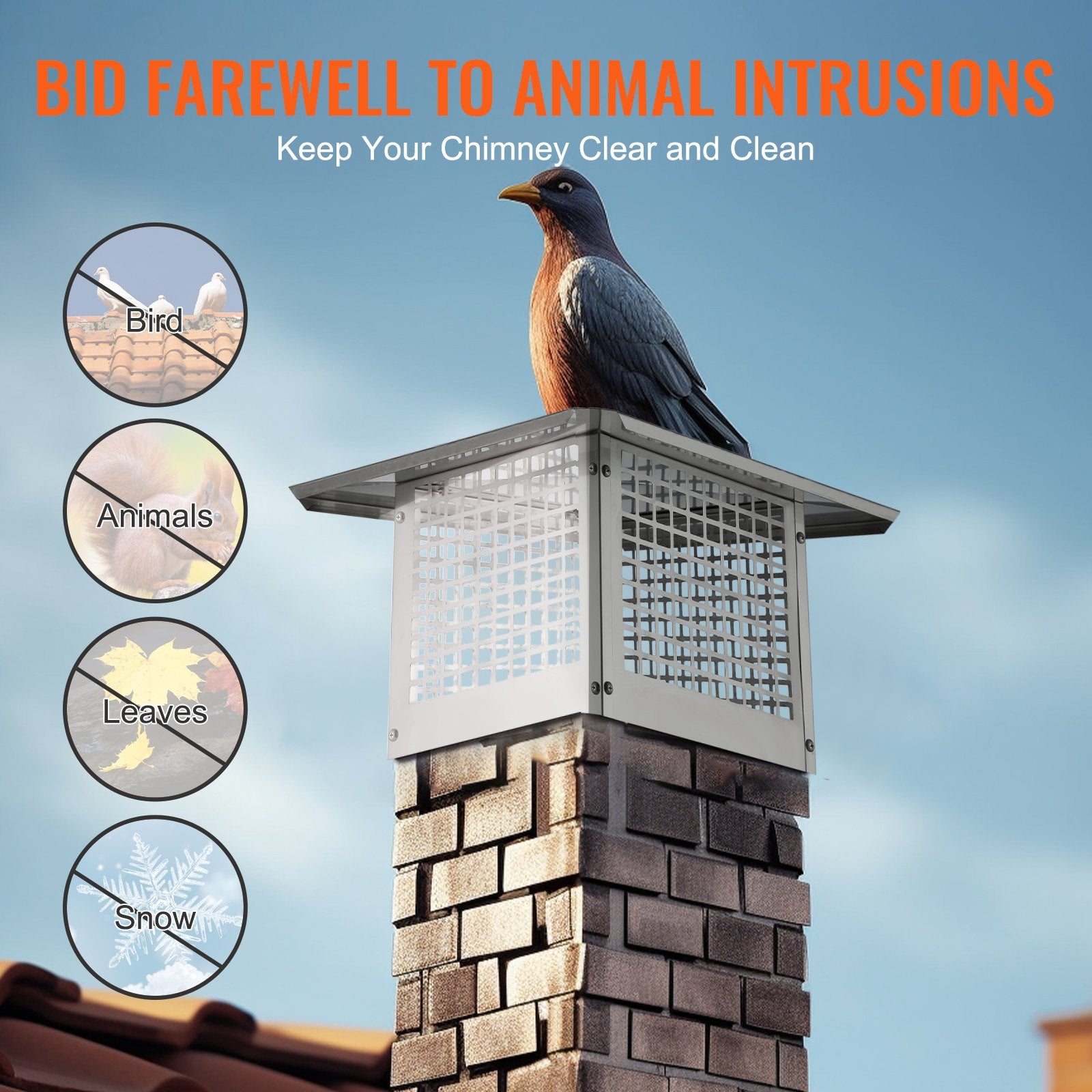 Chimney Cap 304.8x304.8mm 304 Stainless Steel Fireplace Cover Mesh Flue Silver