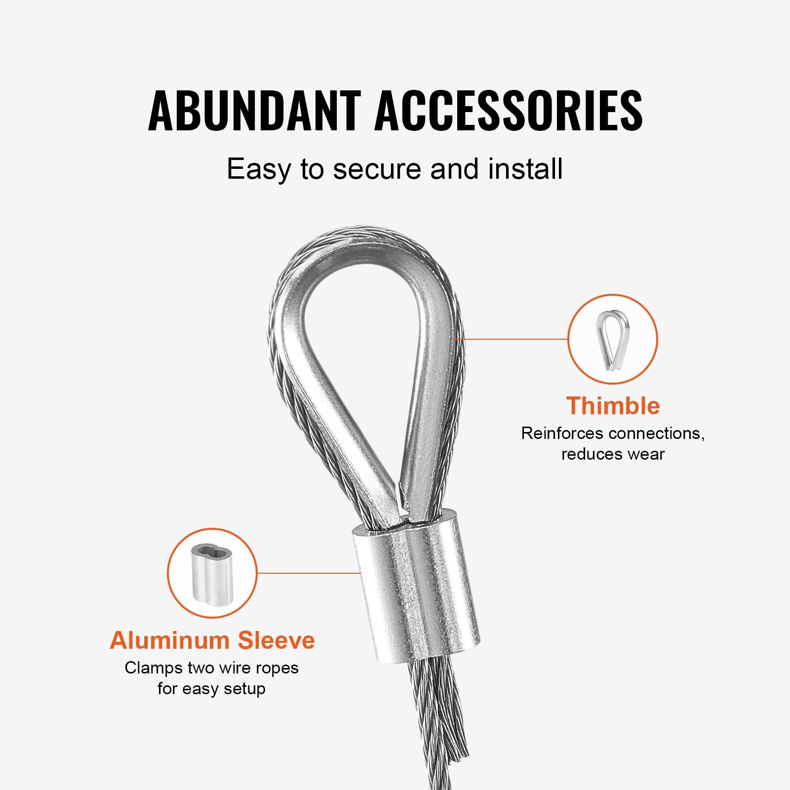 Wire Rope Kit 1.59mm 100.6m 304 Stainless Steel Cable with Sleeves Thimbles