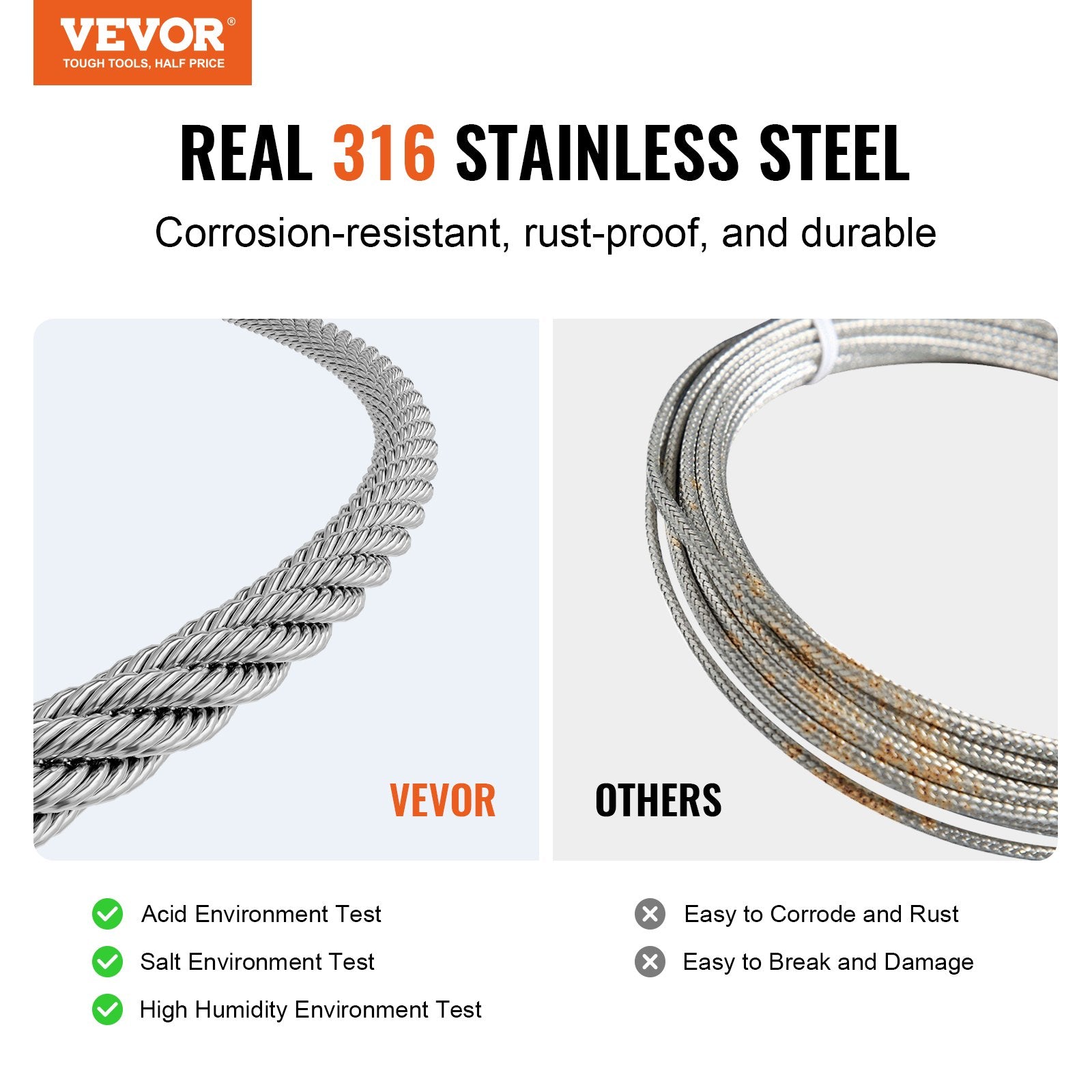 Wire Rope Kit, 3.18 mm 305 m 316 Stainless Steel Cable with Cutter and Gloves