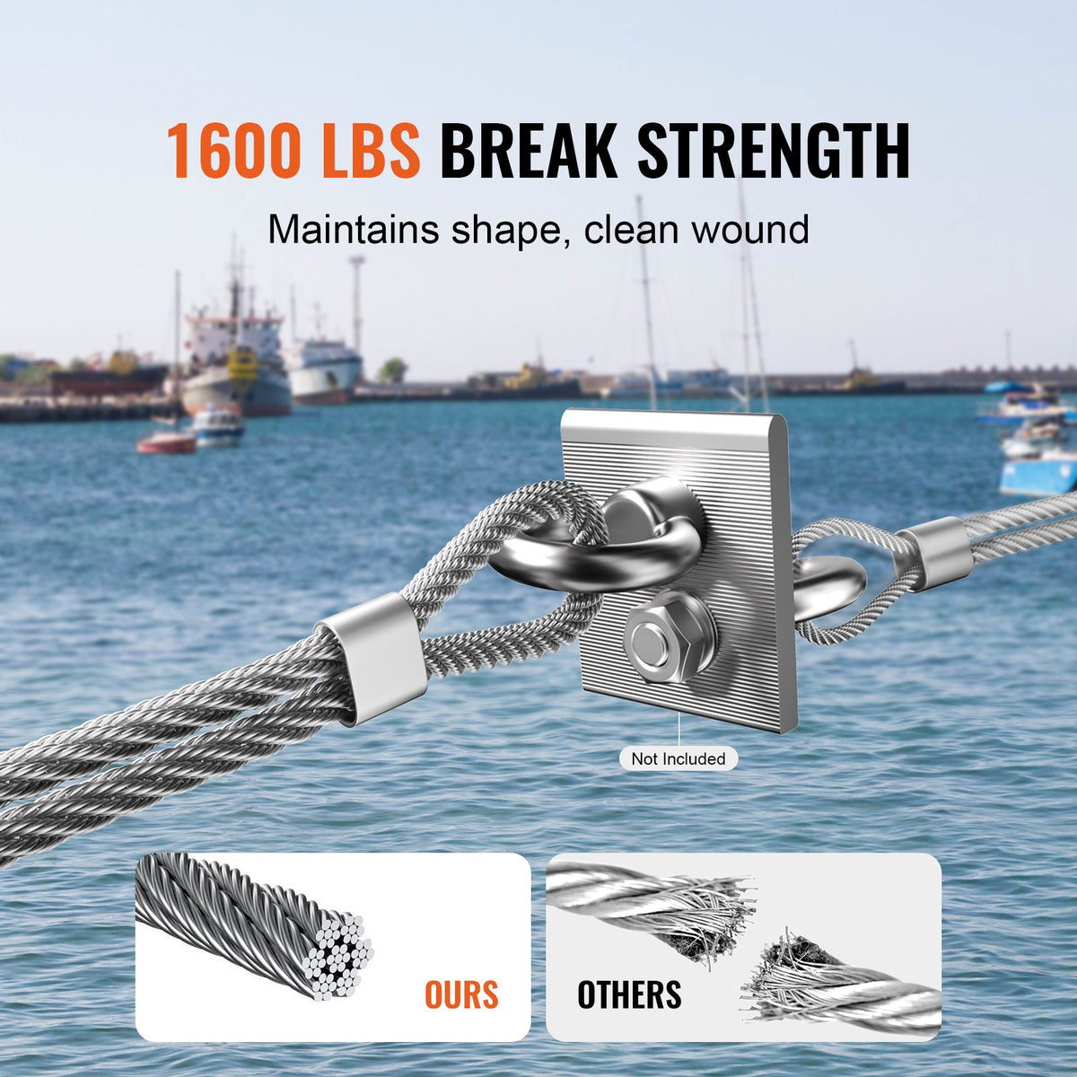 Wire Rope Kit, 3.18 mm 305 m 316 Stainless Steel Cable with Cutter and Gloves