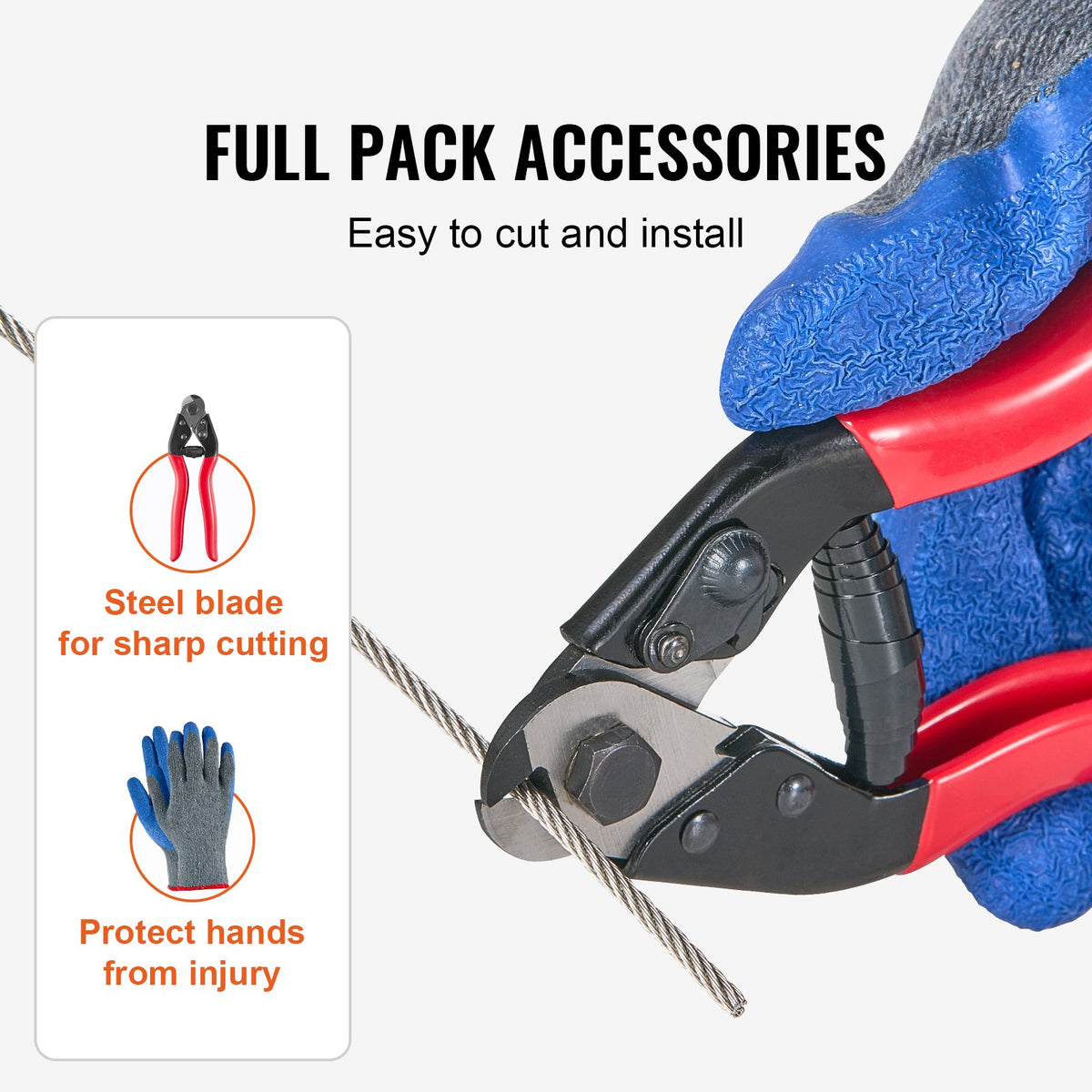 Wire Rope Kit, 3.18 mm 305 m 316 Stainless Steel Cable with Cutter and Gloves