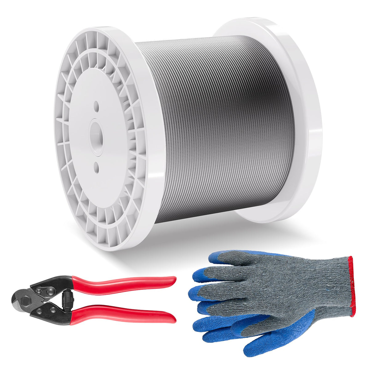 Wire Rope Kit, 3.18 mm 305 m 316 Stainless Steel Cable with Cutter and Gloves