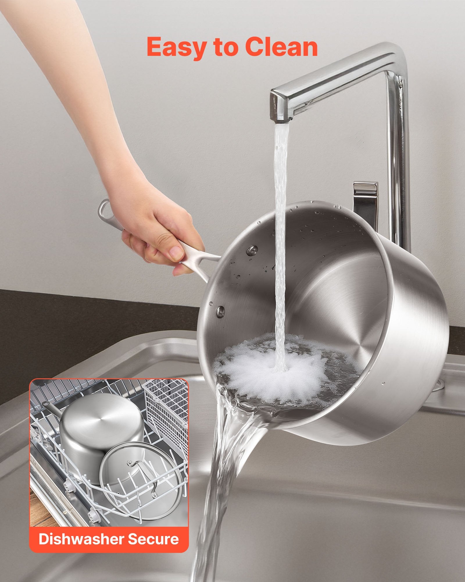 4QT Stainless Steel Saucepan Glass Lid Nonstick Cooking Pot Induction Oven Safe