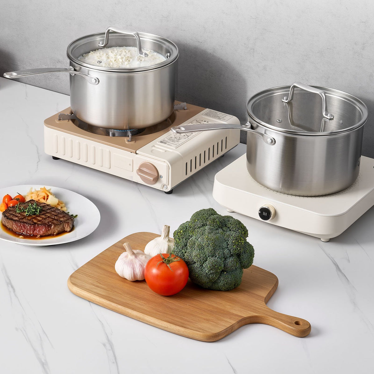 4QT Stainless Steel Saucepan Glass Lid Nonstick Cooking Pot Induction Oven Safe
