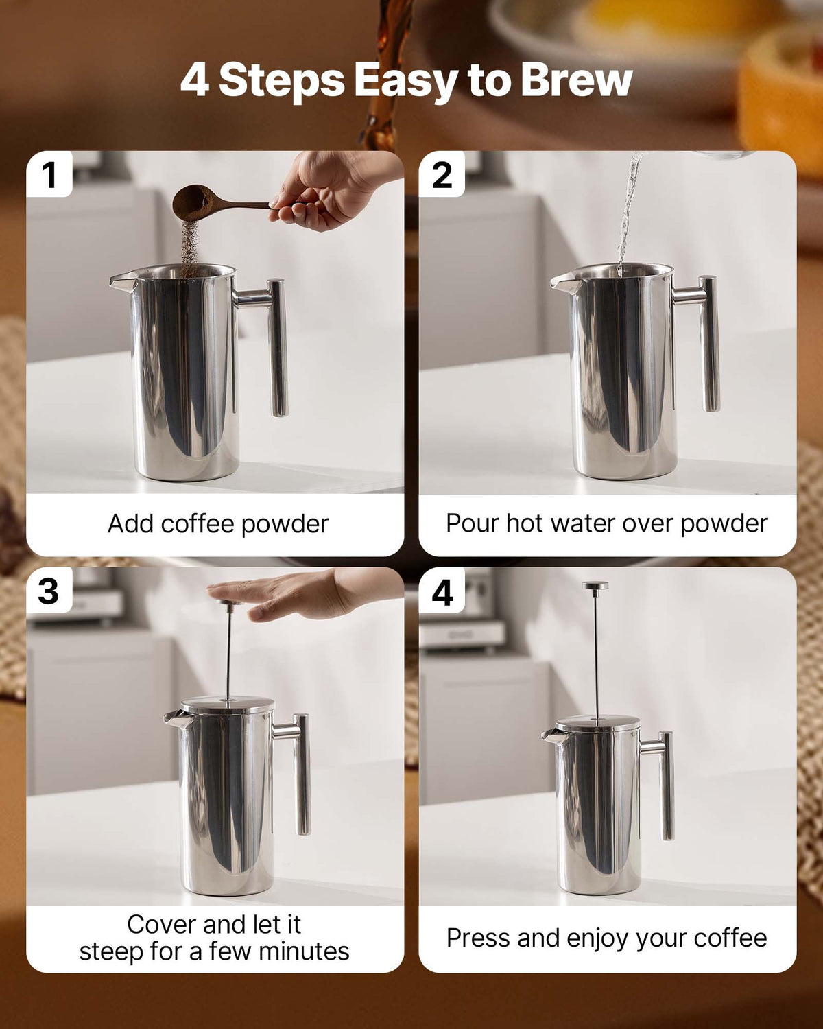 French Press Coffee Maker 1.5L, Stainless Steel Tea Press, Double Wall Insulated