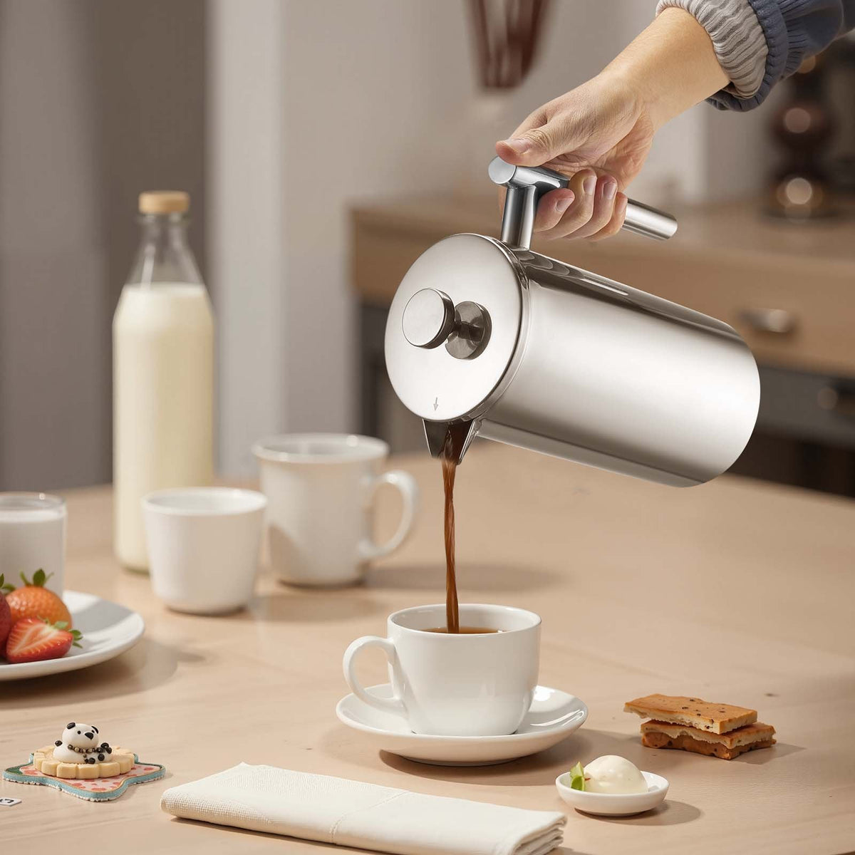 French Press Coffee Maker 1.5L, Stainless Steel Tea Press, Double Wall Insulated