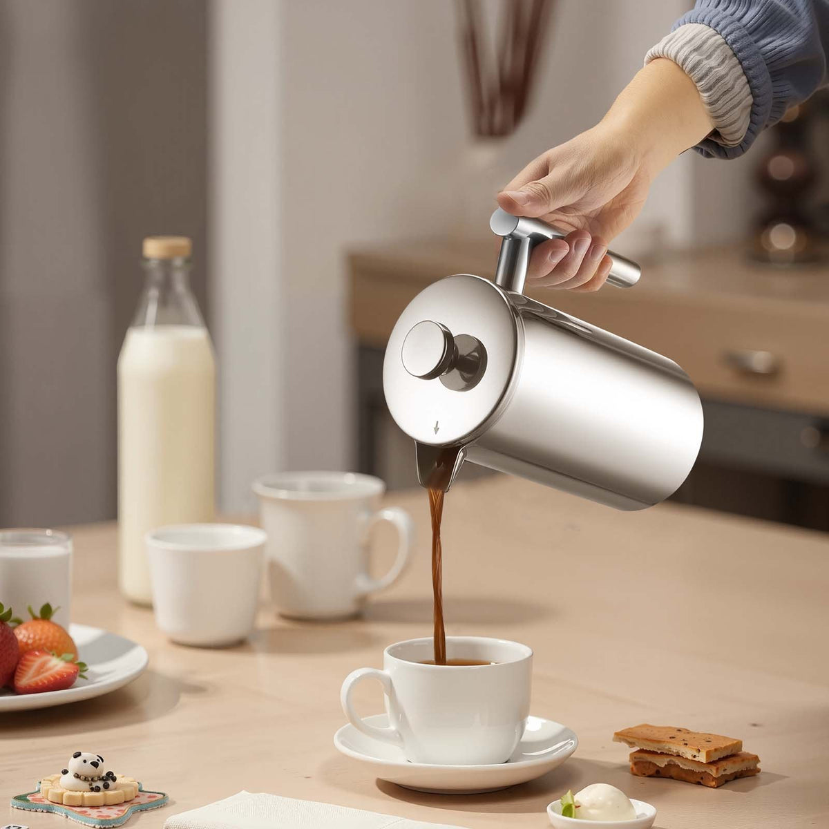 French Press Coffee Maker 1L, Stainless Steel Tea Press, Double Wall Insulated