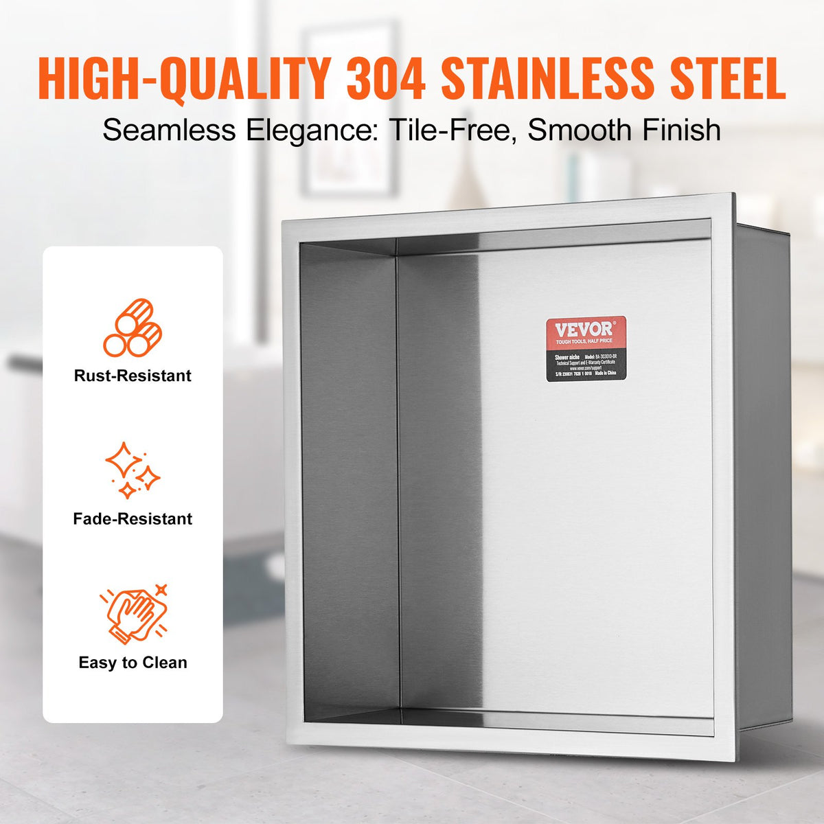 Shower Niche 33.02x33.02cm Stainless Steel Wall-Inserted Recessed Shelves