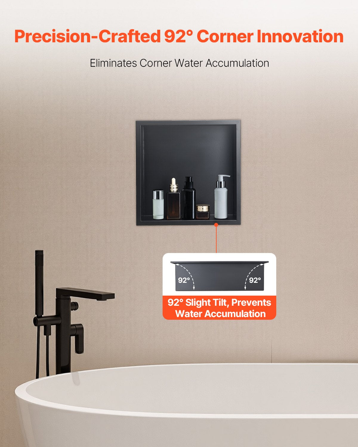 Shower Niche 33x33x10.2cm Recessed Wall Stainless Steel Black Soap Storage