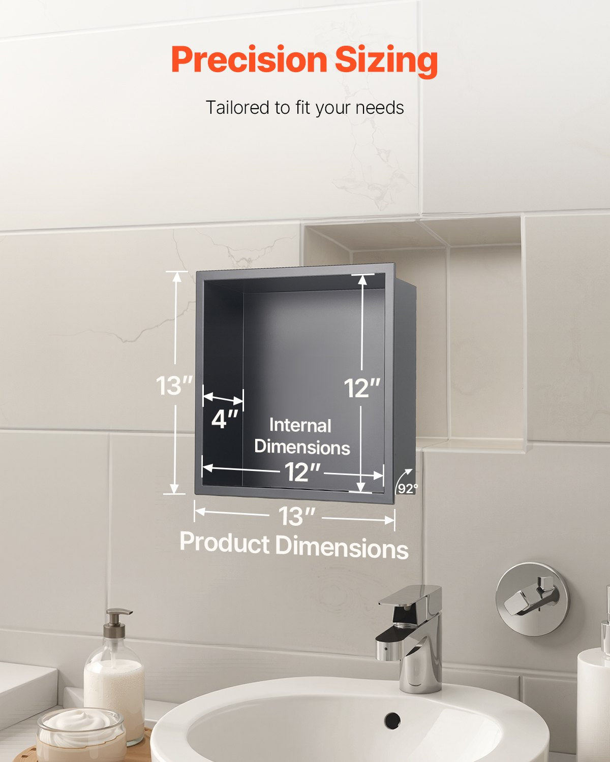 Shower Niche 33x33x10.2cm Recessed Wall Stainless Steel Black Soap Storage