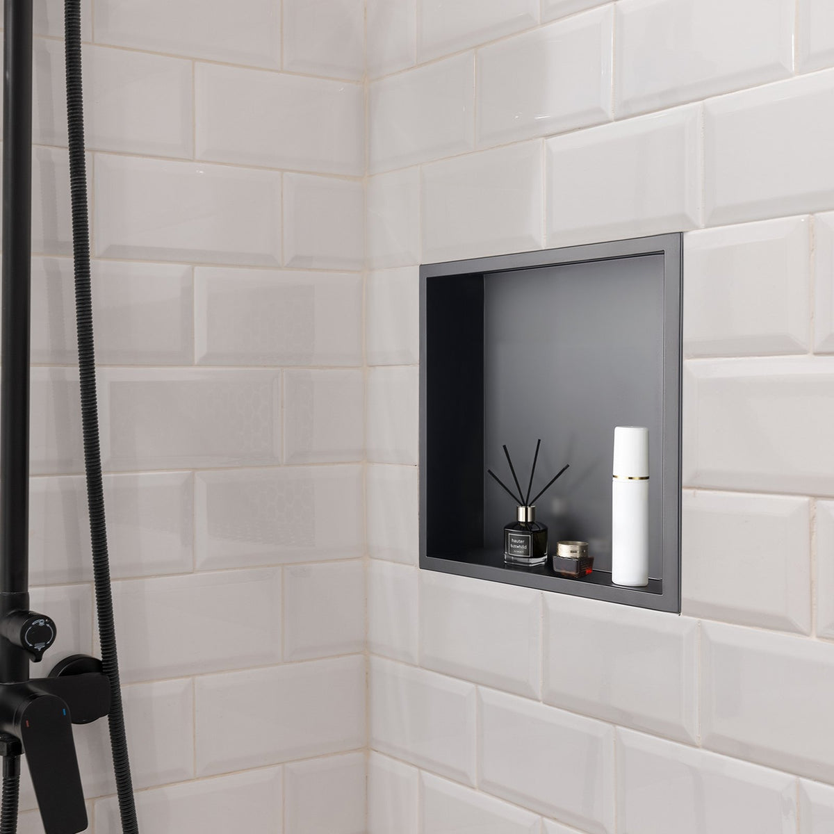 Shower Niche 33x33x10.2cm Recessed Wall Stainless Steel Black Soap Storage