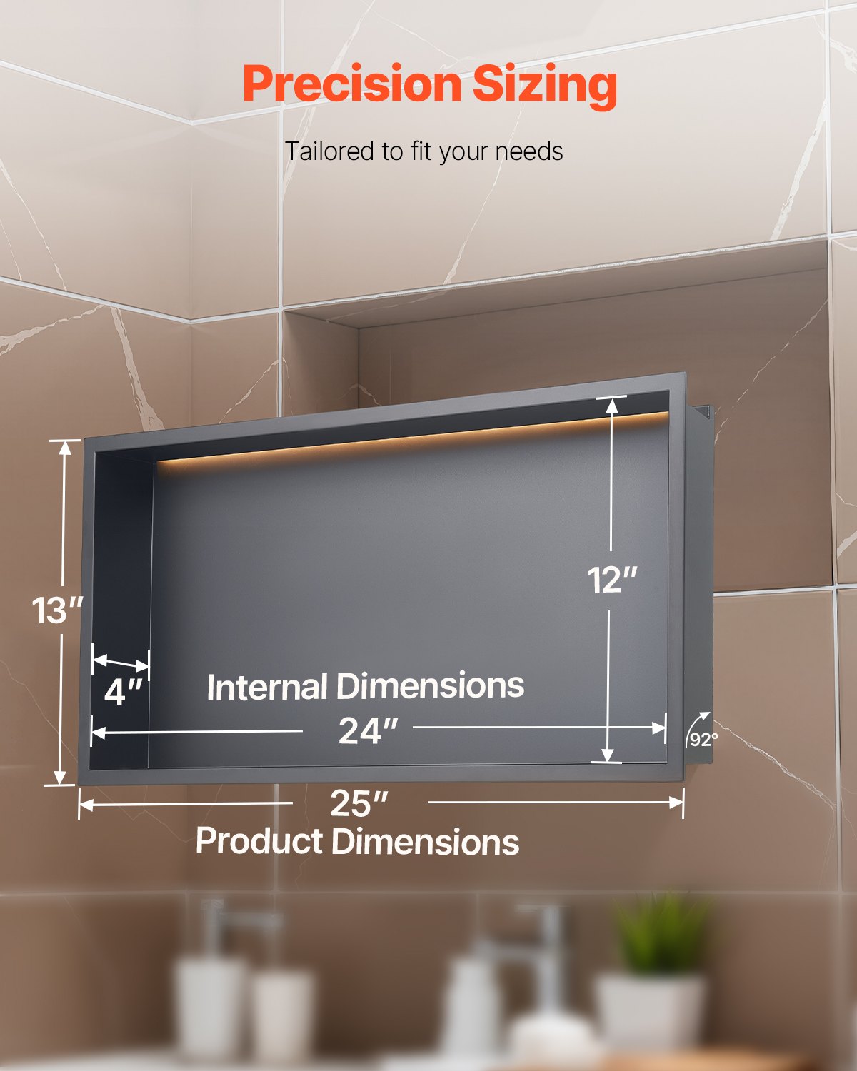 Shower Niche 33x63.5x10.2cm Recessed Wall Stainless Steel LED Strip Black